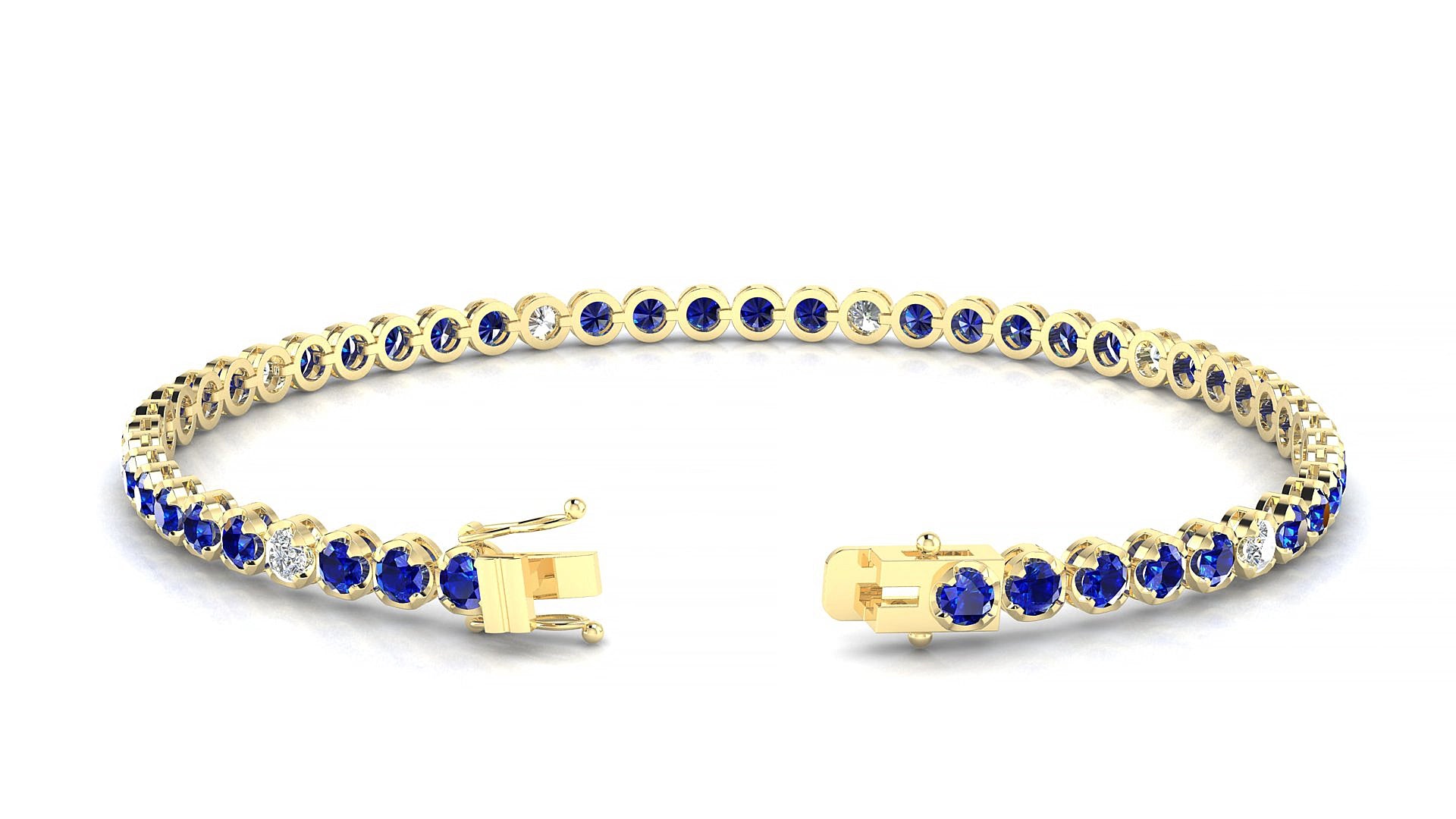 Bengal 5-1 | 18k Yellow Gold 2.5 mm Round Natural Sapphire & Diamond 15 cm Tennis Bracelet