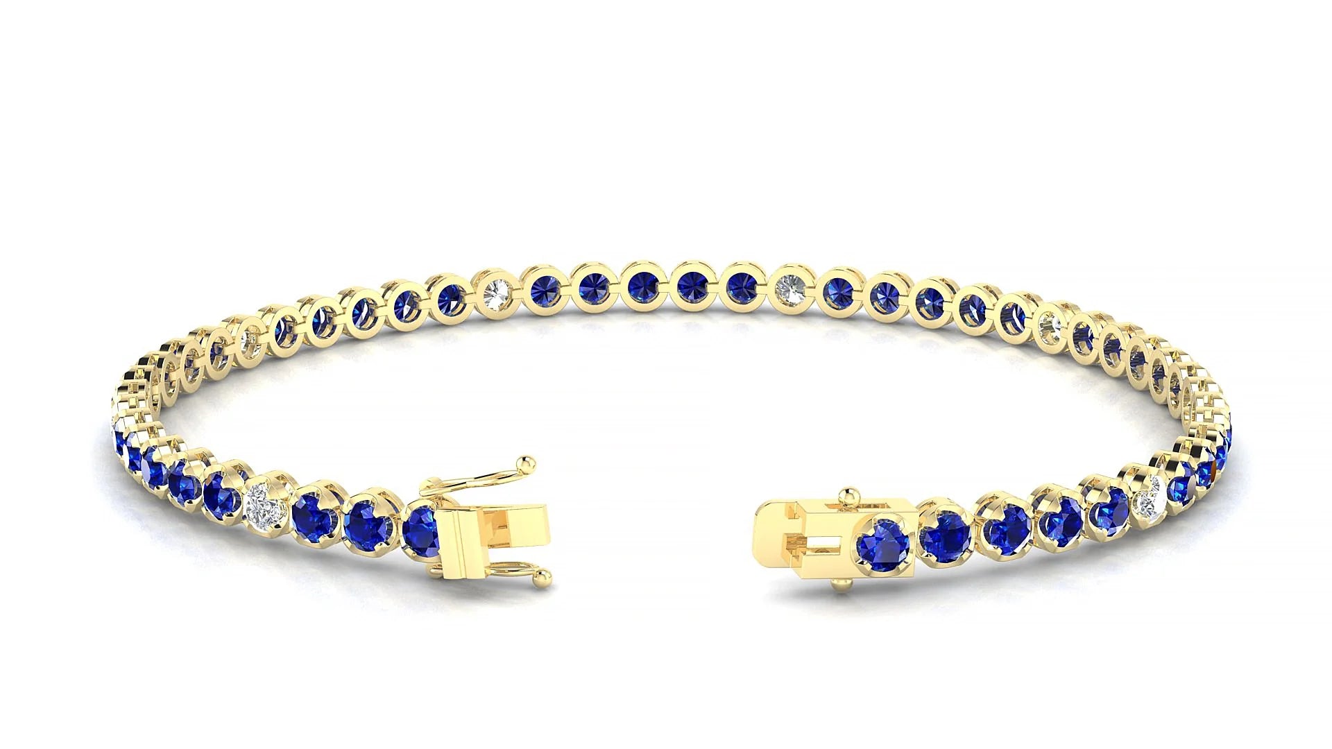 Bengal 5-1 | 18k Yellow Gold 2.5 mm Round Natural Sapphire & Diamond Tennis Bracelet