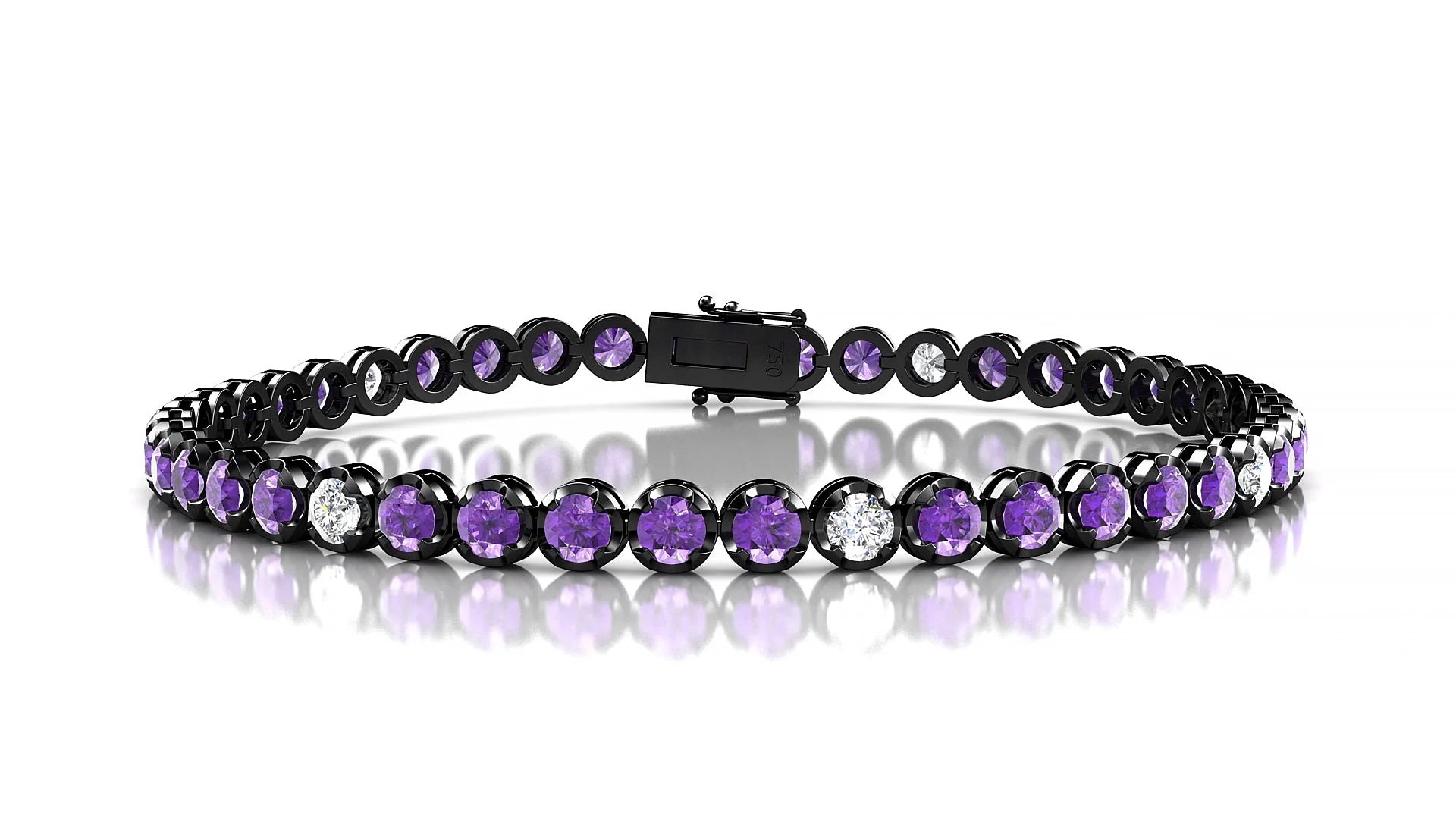 Bengal 5-1 | 18k Black Gold 3 mm Round Natural Amethyst & Diamond Tennis Bracelet