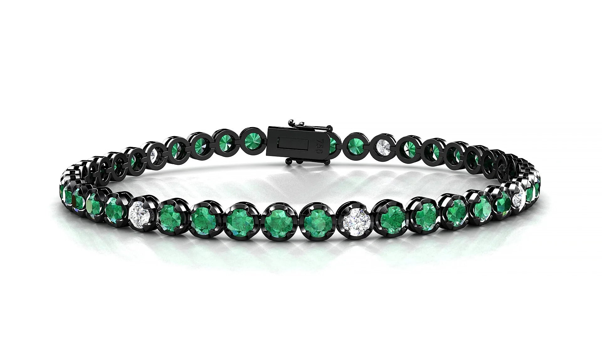 Bengal 5-1 | 18k Black Gold 3 mm Round Natural Emerald & Diamond Tennis Bracelet