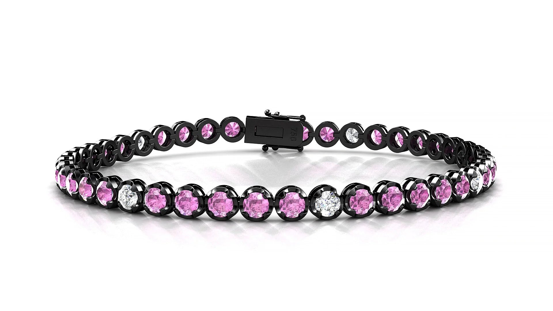 Bengal 5-1 | 18k Black Gold 3 mm Round Natural Pink Sapphire & Diamond Tennis Bracelet