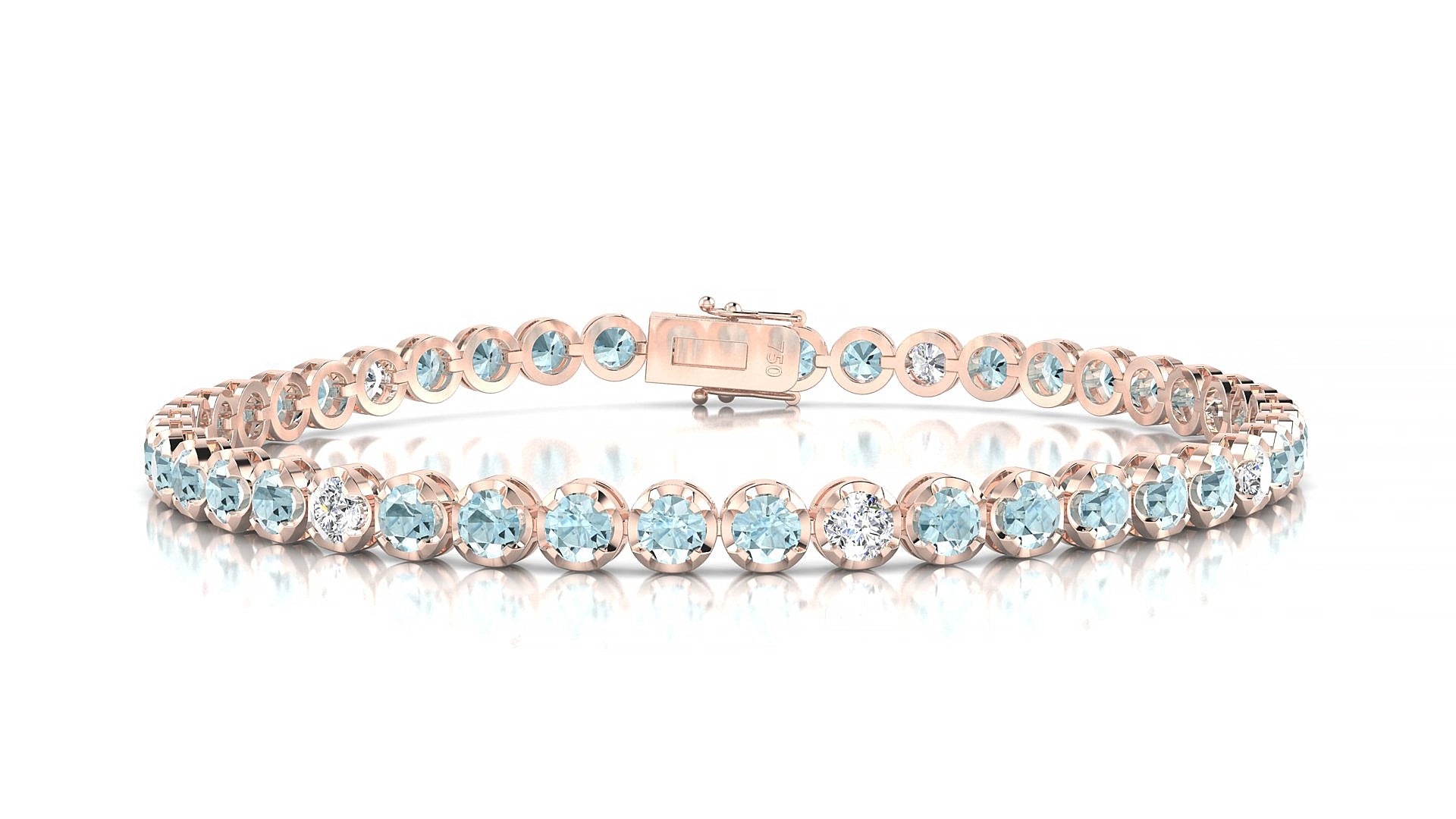 Bengal 5-1 | 18k Rose Gold 3 mm Round Natural Aquamarine & Diamond 15 cm Tennis Bracelet