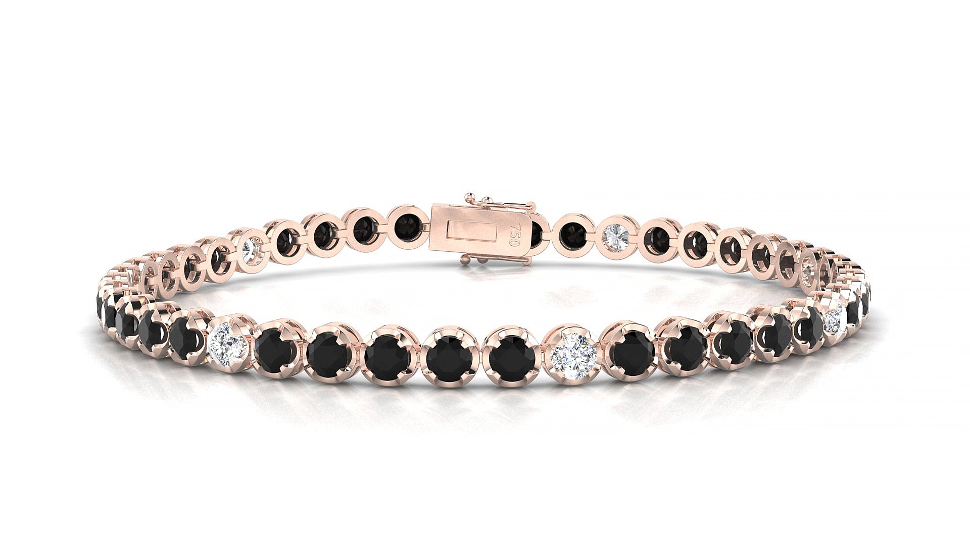 Bengal 5-1 | 18k Rose Gold 3 mm Round Natural Black Diamond & Diamond 18 cm Tennis Bracelet