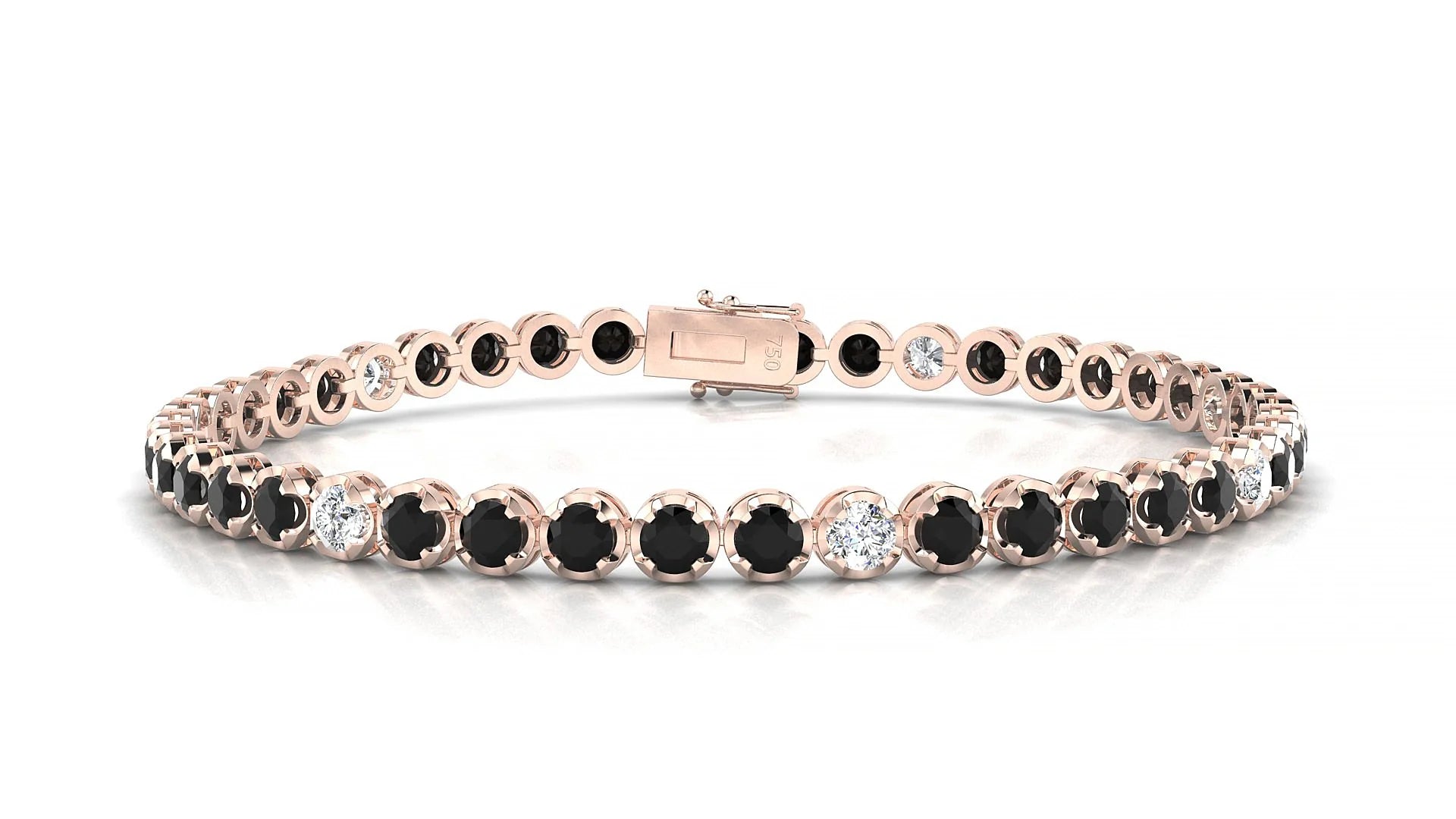 Bengal 5-1 | 18k Rose Gold 3 mm Round Natural Black Diamond & Diamond Tennis Bracelet