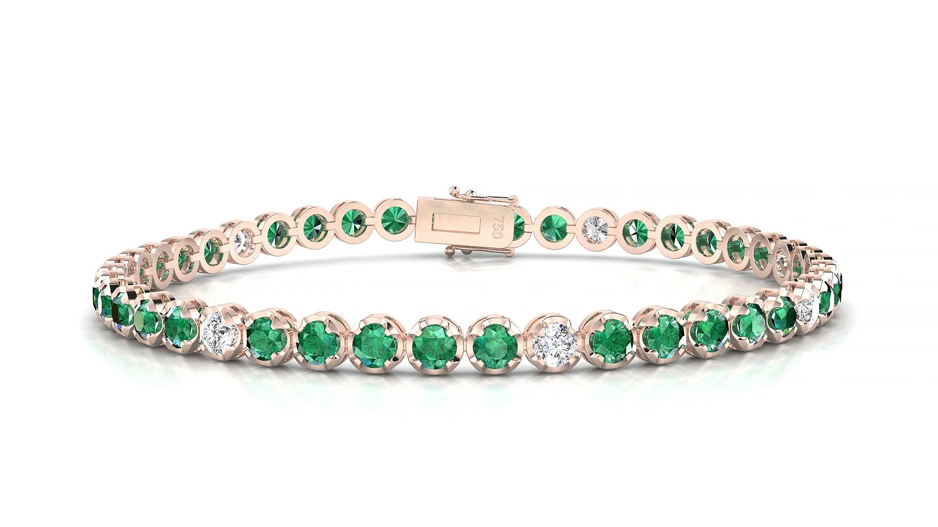 Bengal 5-1 | 18k Rose Gold 3 mm Round Natural Emerald & Diamond Tennis Bracelet