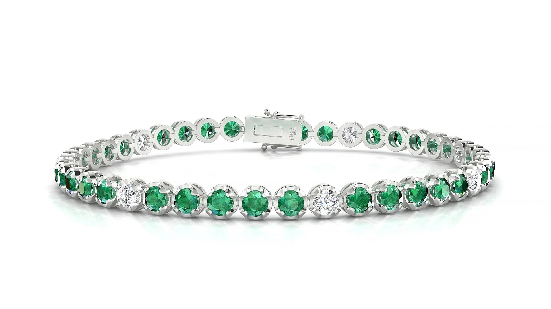 Bengal 5-1 | 18k White Gold 3 mm Round Natural Emerald & Diamond Tennis Bracelet