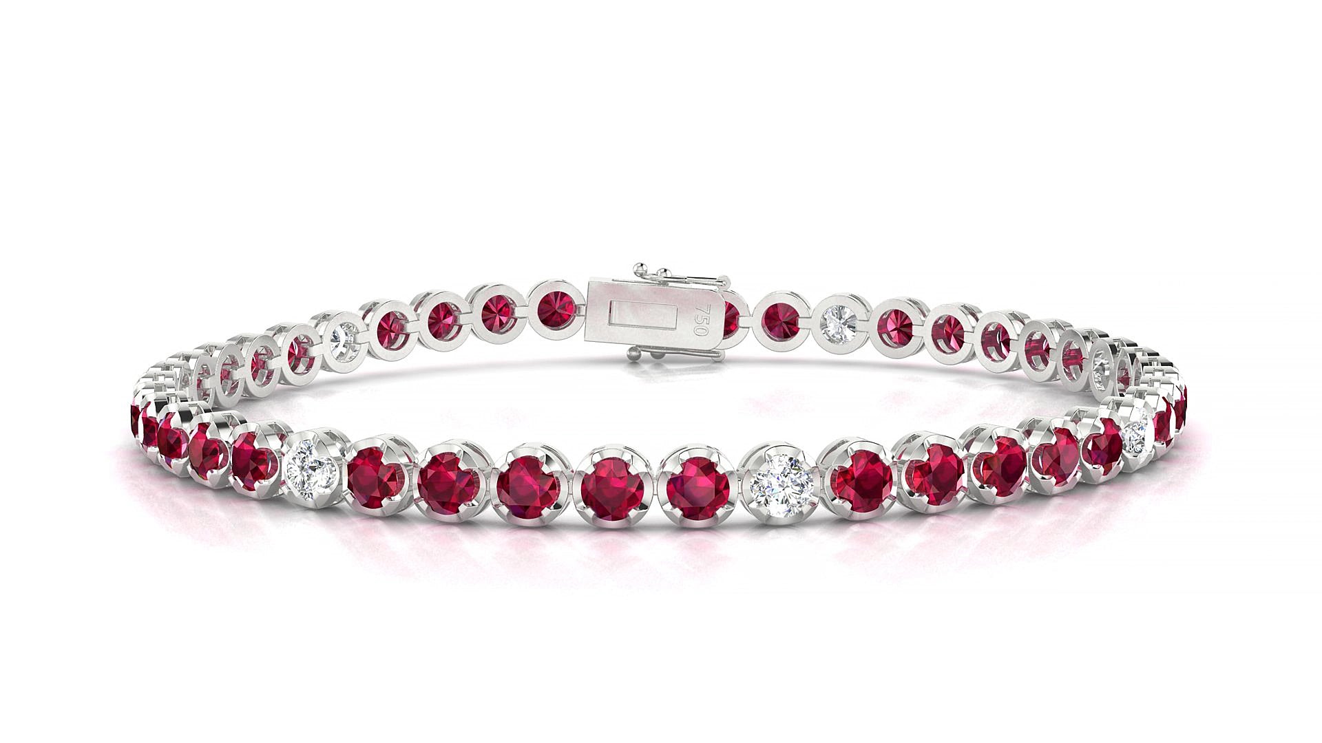 Bengal 5-1 | 18k White Gold 3 mm Round Natural Ruby & Diamond 15 cm Tennis Bracelet