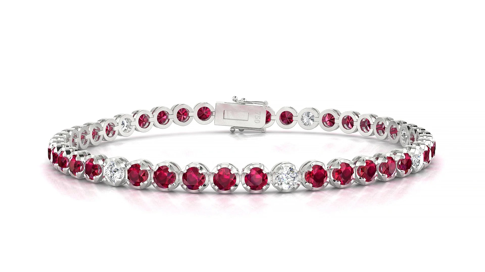 Bengal 5-1 | 18k White Gold 3 mm Round Natural Ruby & Diamond Tennis Bracelet