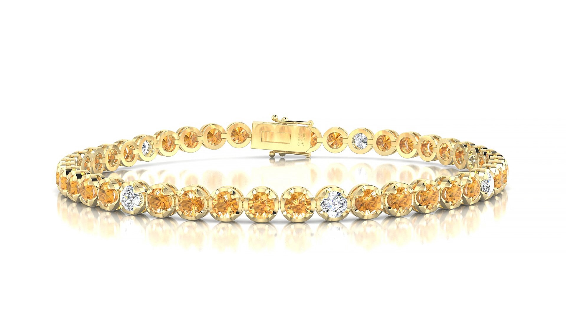 Bengal 5-1 | 18k Yellow Gold 3 mm Round Natural Citrine & Diamond 15 cm Tennis Bracelet