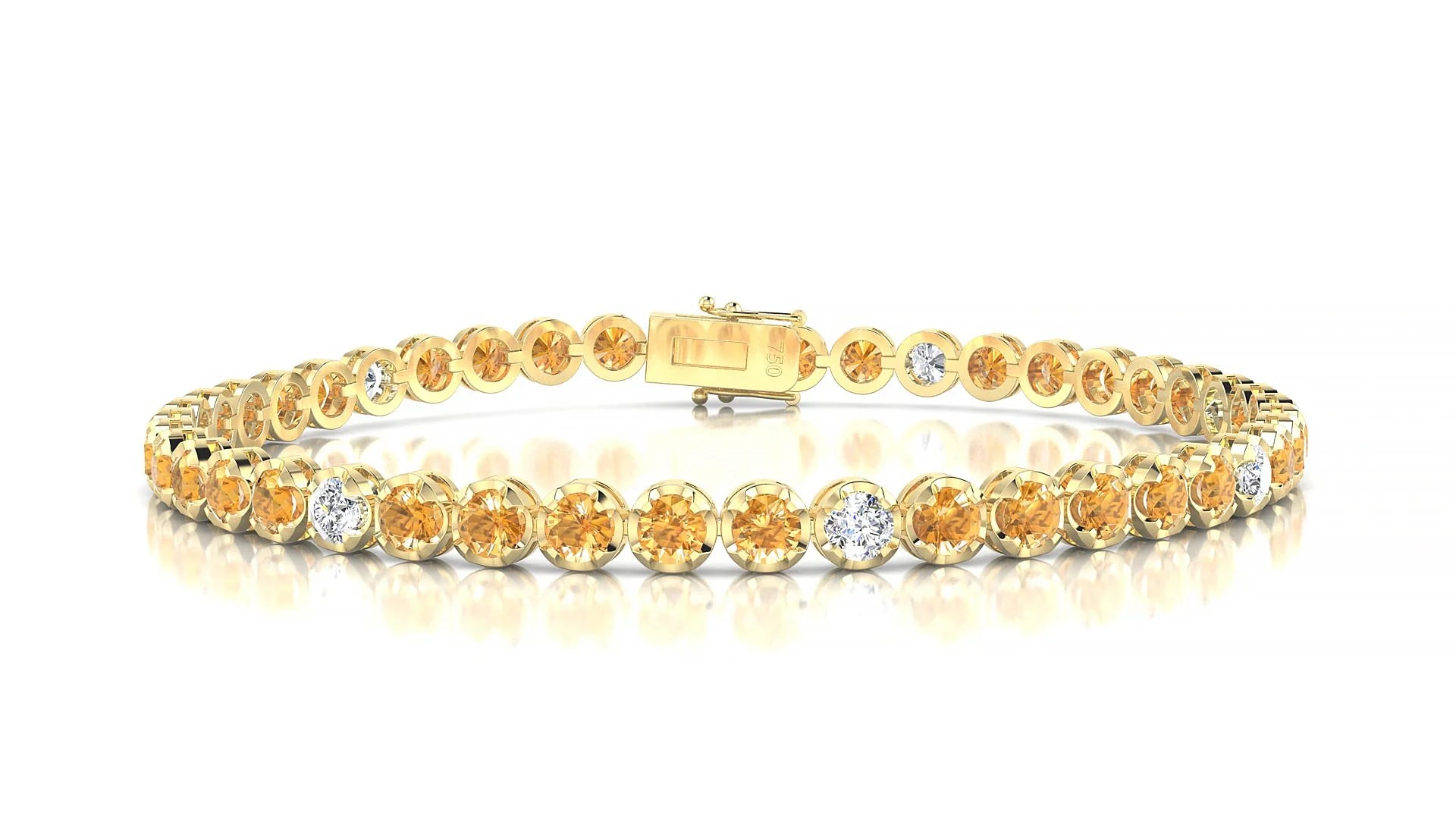 Bengal 5-1 | 18k Yellow Gold 3 mm Round Natural Citrine & Diamond Tennis Bracelet