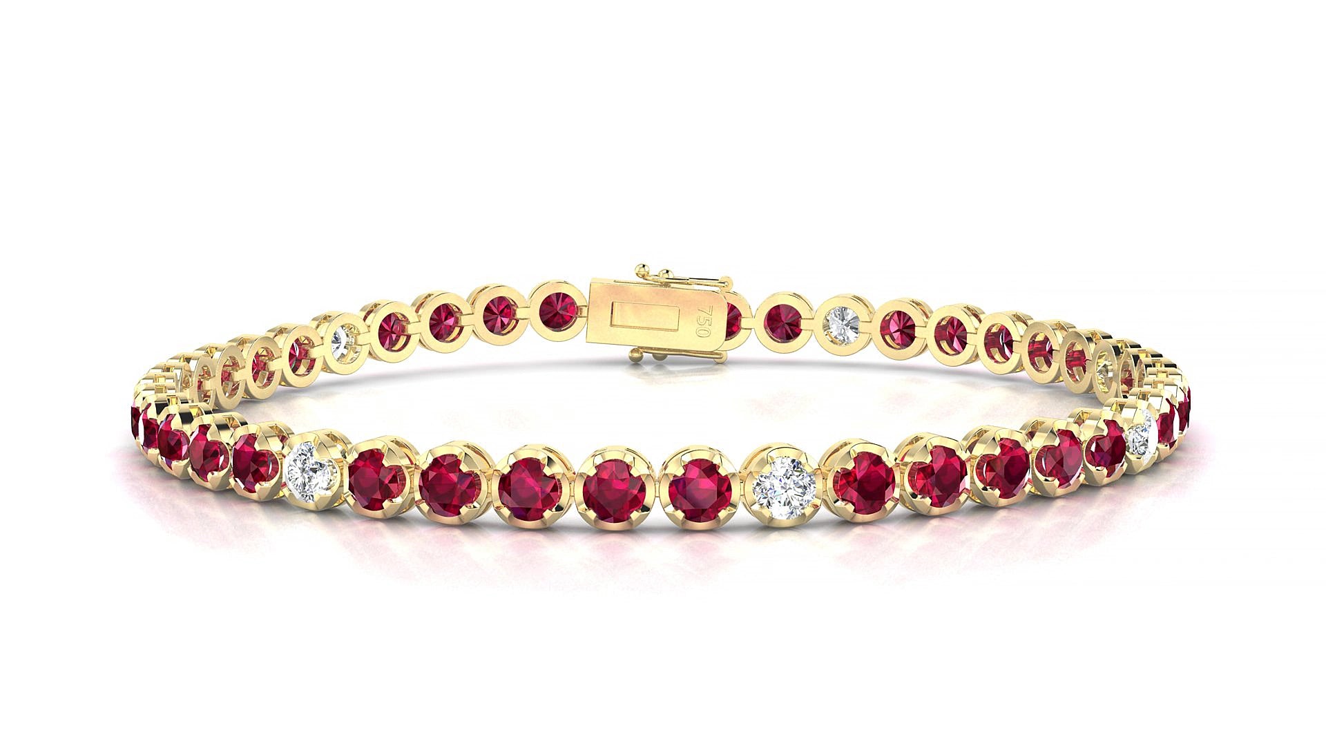 Bengal 5-1 | 18k Yellow Gold 3 mm Round Natural Ruby & Diamond 15 cm Tennis Bracelet