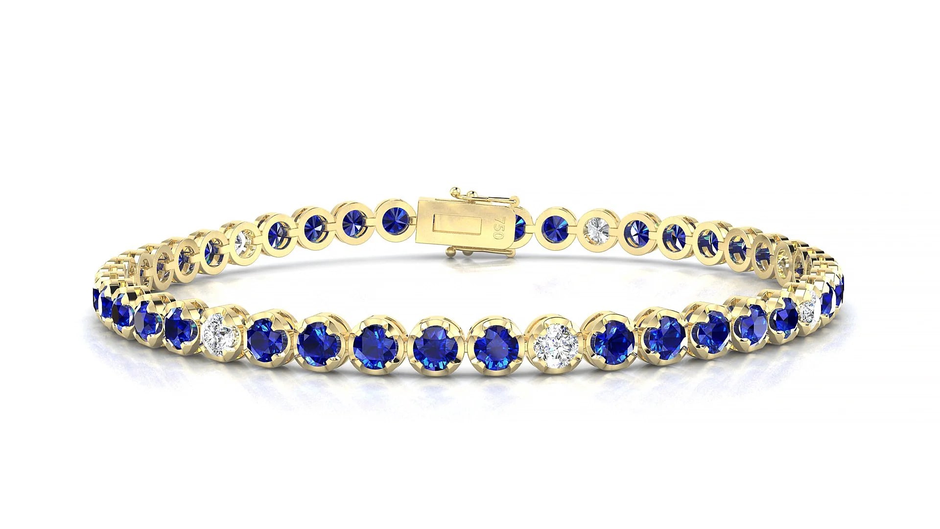 Bengal 5-1 | 18k Yellow Gold 3 mm Round Natural Sapphire & Diamond Tennis Bracelet