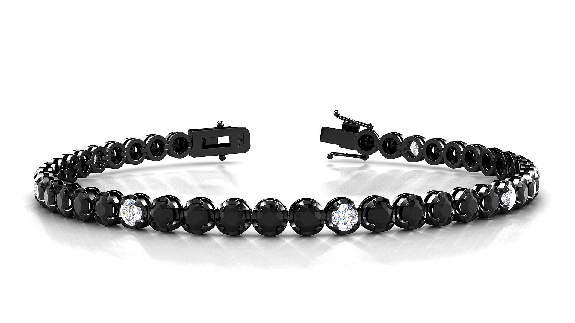 Bengal 5-1 | 18k Black Gold 3 mm Round Natural Black Diamond & Diamond 16 cm Tennis Bracelet