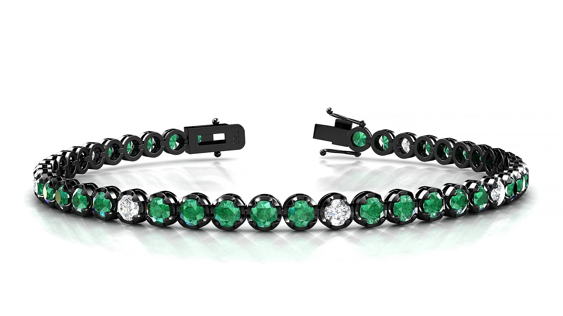 Bengal 5-1 | 18k Black Gold 3 mm Round Natural Emerald & Diamond Tennis Bracelet