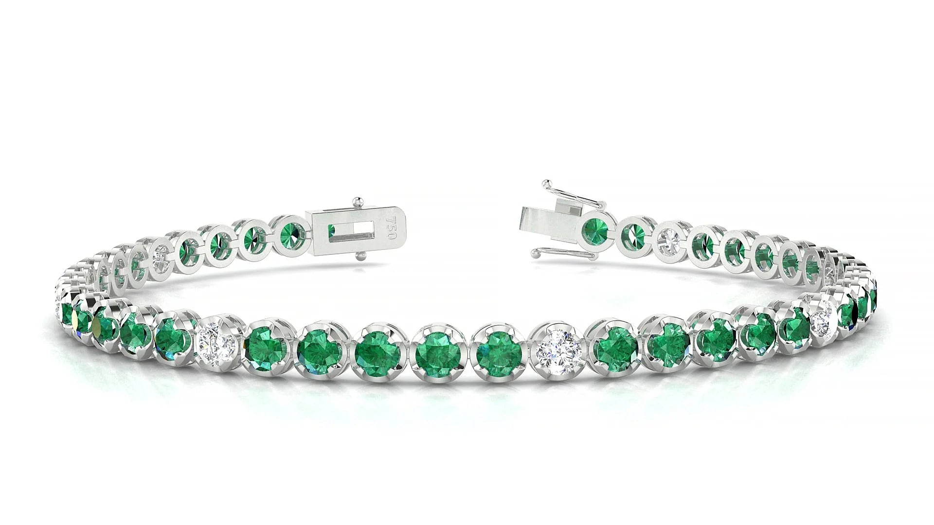 Bengal 5-1 | 18k White Gold 3 mm Round Natural Emerald & Diamond Tennis Bracelet