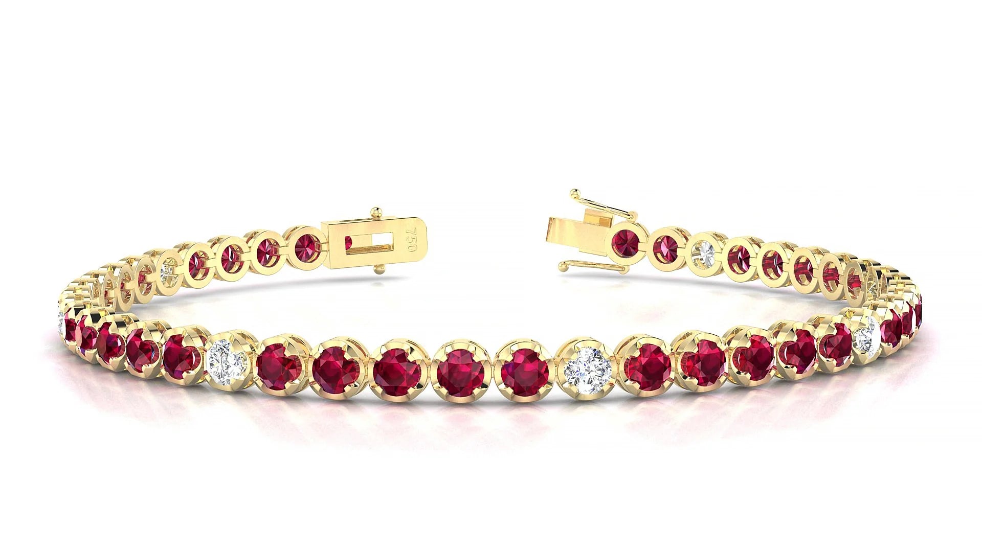 Bengal 5-1 | 18k Yellow Gold 3 mm Round Natural Ruby & Diamond Tennis Bracelet