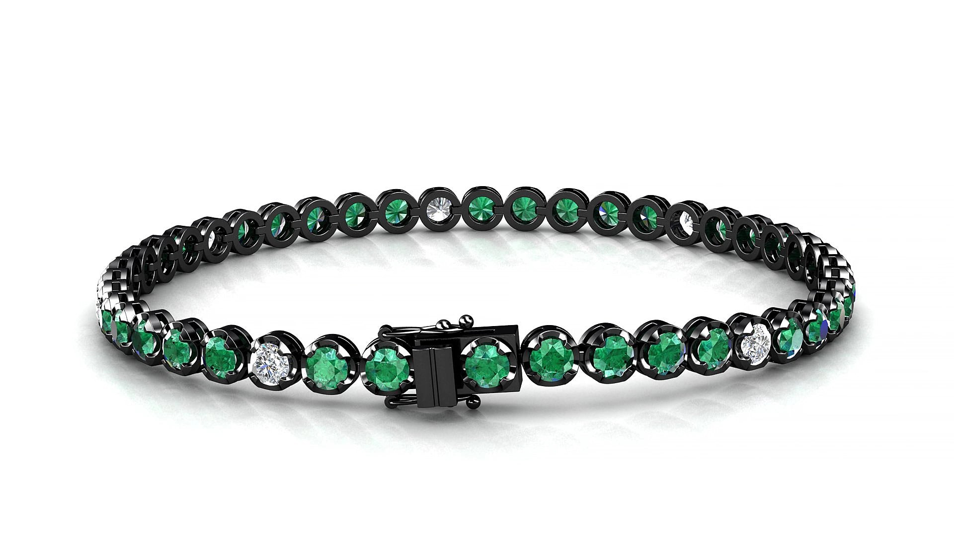 Bengal 5-1 | 18k Black Gold 3 mm Round Natural Emerald & Diamond 15 cm Tennis Bracelet