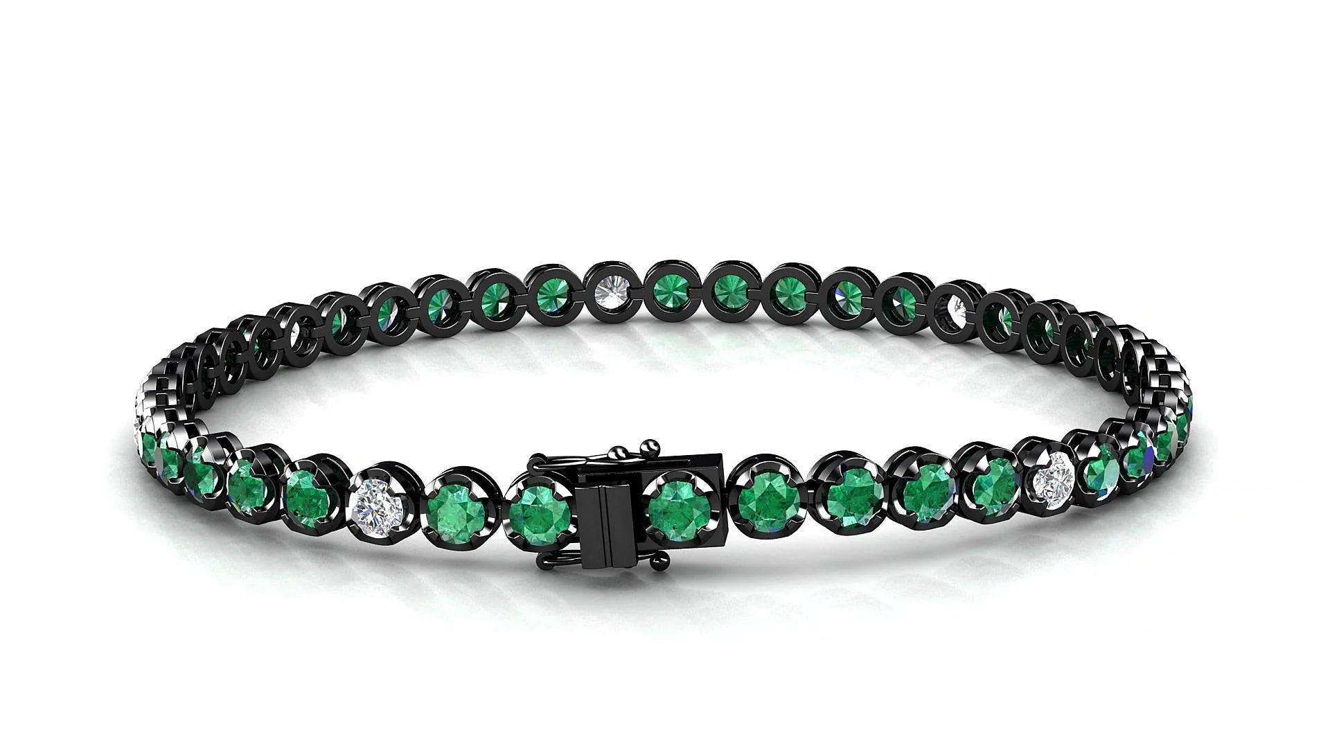 Bengal 5-1 | 18k Black Gold 3 mm Round Natural Emerald & Diamond Tennis Bracelet