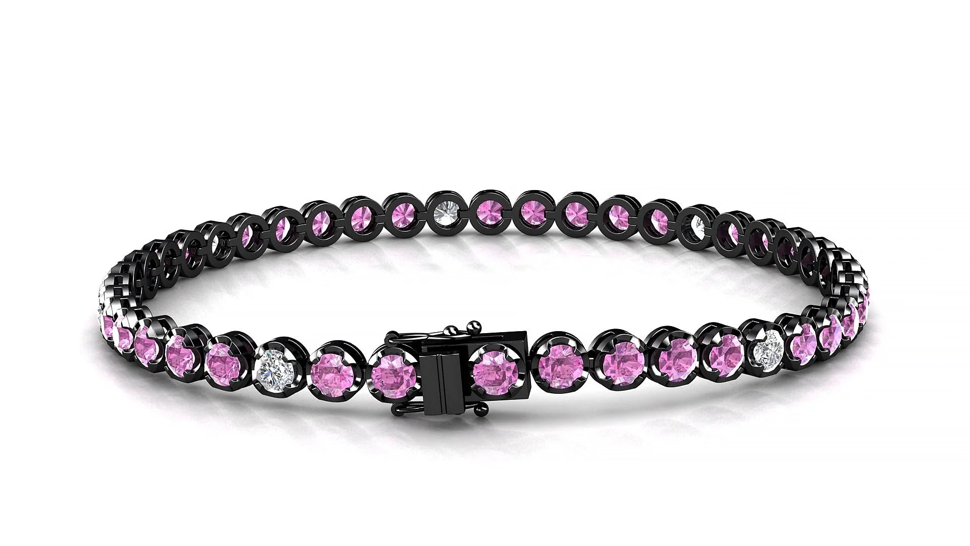 Bengal 5-1 | 18k Black Gold 3 mm Round Natural Pink Sapphire & Diamond Tennis Bracelet