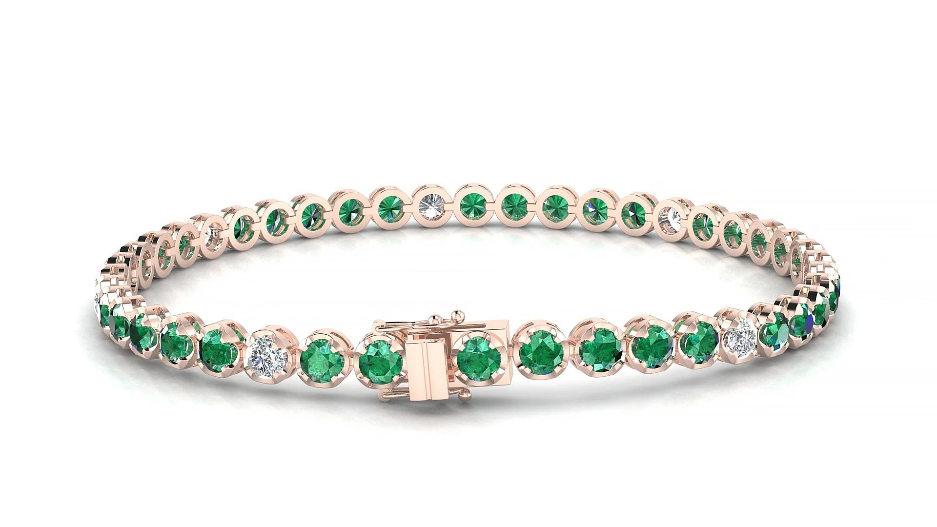 Bengal 5-1 | 18k Rose Gold 3 mm Round Natural Emerald & Diamond Tennis Bracelet