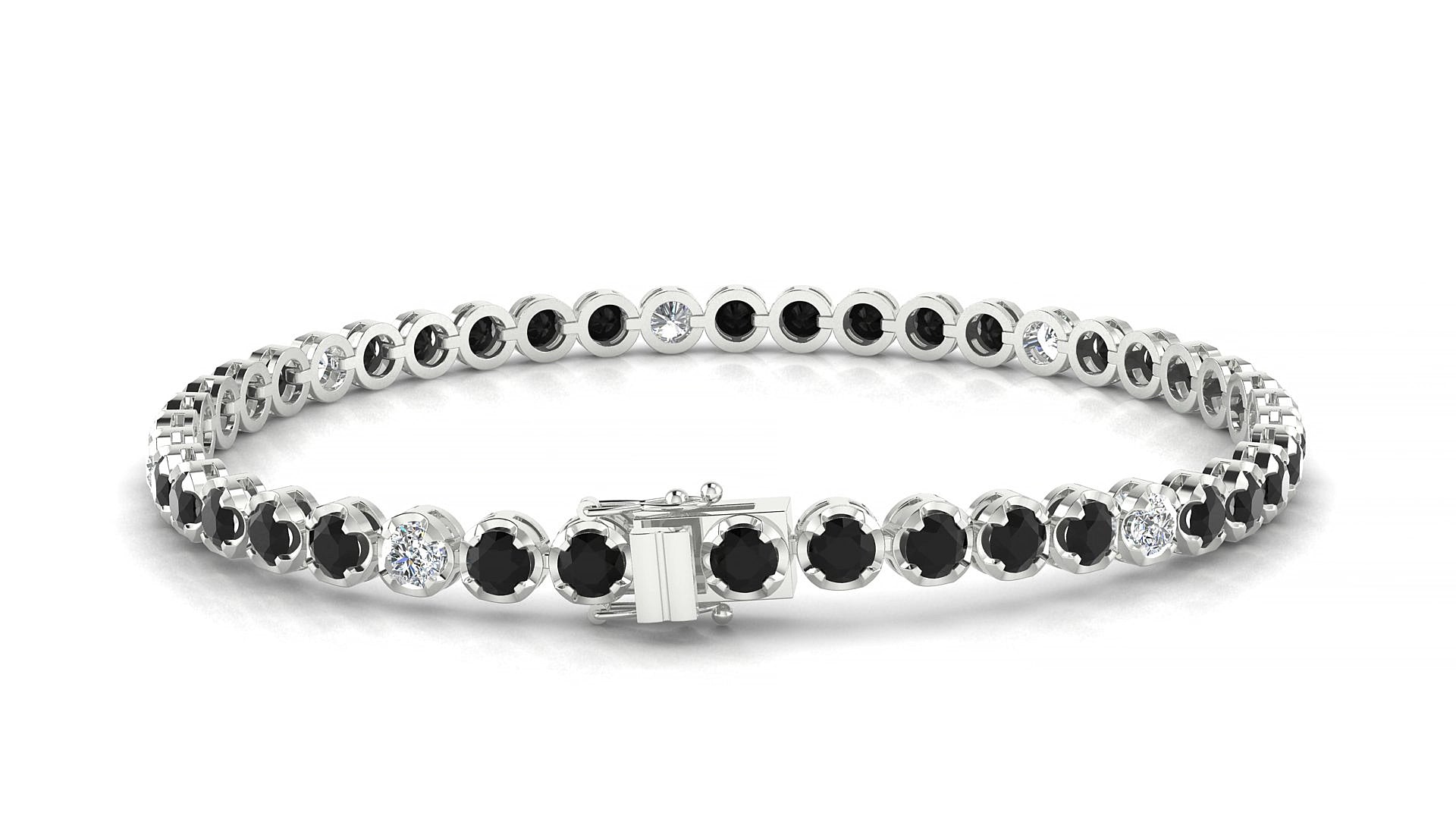 Bengal 5-1 | 18k White Gold 3 mm Round Natural Black Diamond & Diamond 18 cm Tennis Bracelet