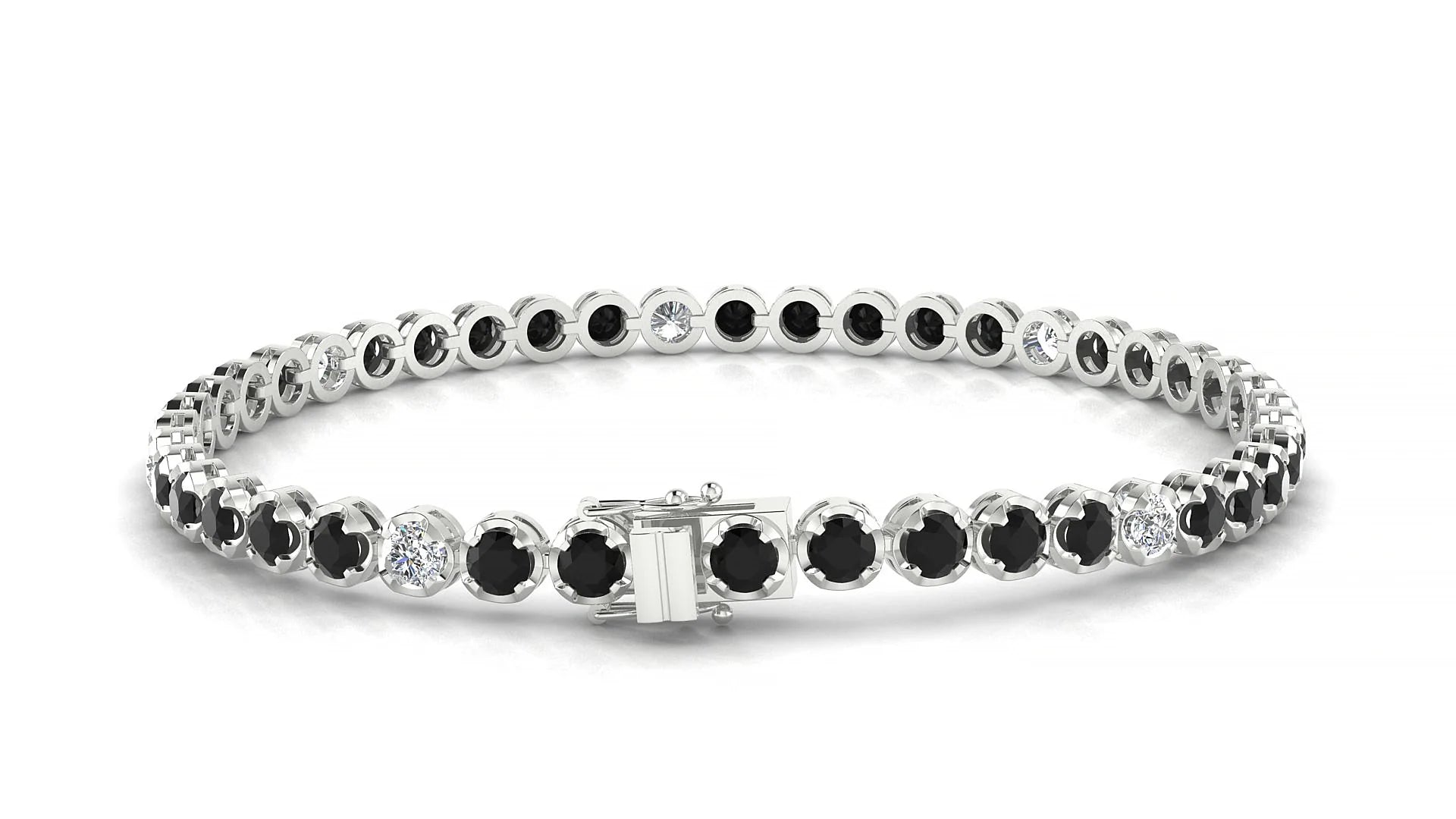 Bengal 5-1 | 18k White Gold 3 mm Round Natural Black Diamond & Diamond Tennis Bracelet