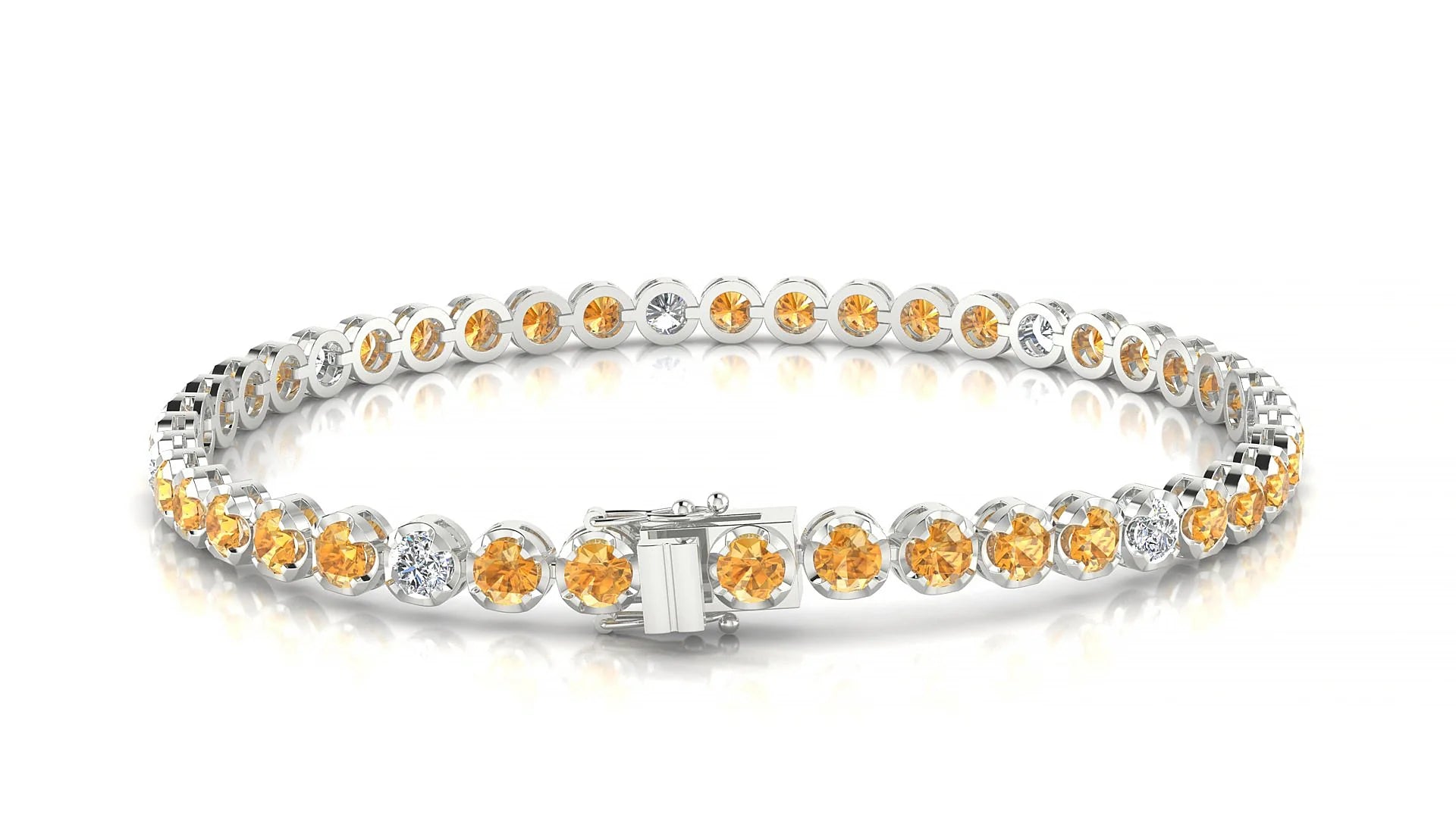 Bengal 5-1 | 18k White Gold 3 mm Round Natural Citrine & Diamond Tennis Bracelet