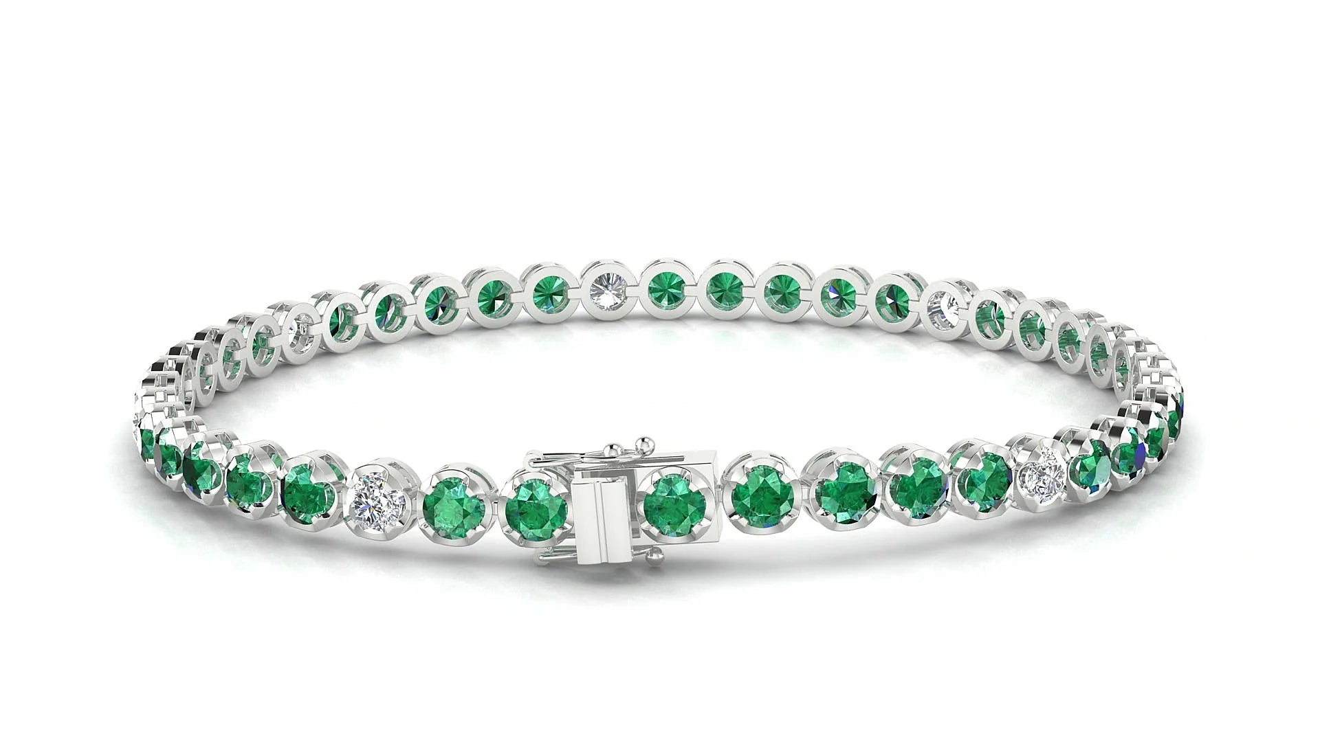 Bengal 5-1 | 18k White Gold 3 mm Round Natural Emerald & Diamond Tennis Bracelet