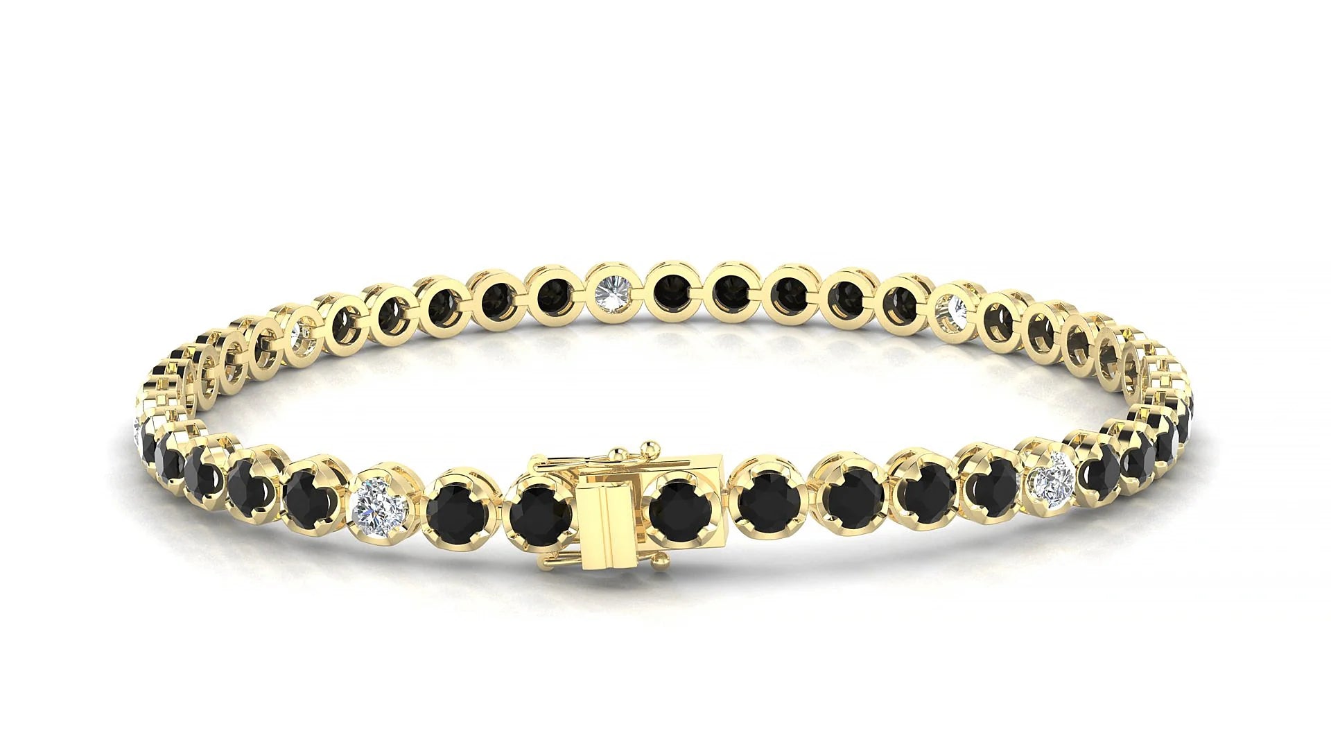 Bengal 5-1 | 18k Yellow Gold 3 mm Round Natural Black Diamond & Diamond Tennis Bracelet