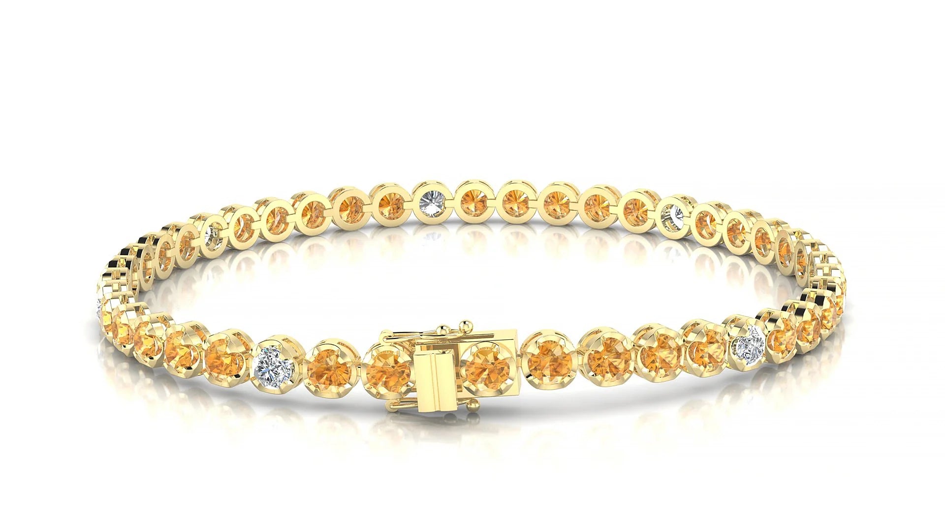 Bengal 5-1 | 18k Yellow Gold 3 mm Round Natural Citrine & Diamond Tennis Bracelet