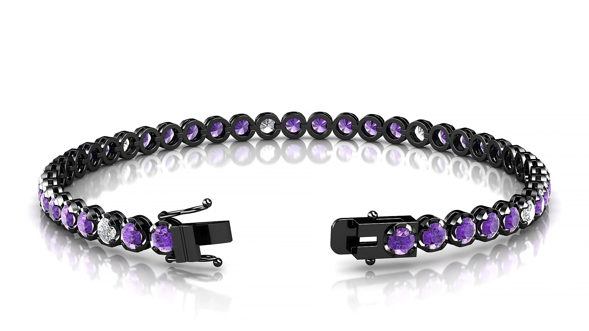 Bengal 5-1 | 18k Black Gold 3 mm Round Natural Amethyst & Diamond Tennis Bracelet