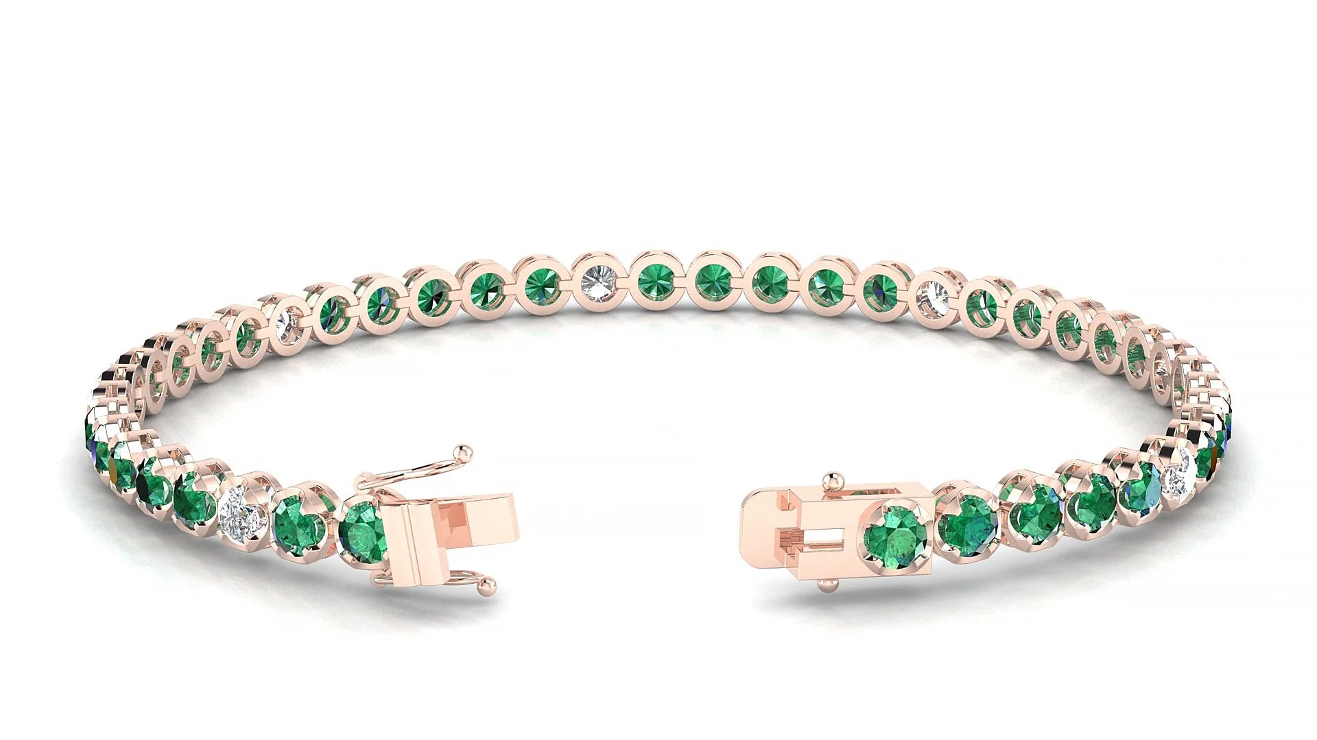 Bengal 5-1 | 18k Rose Gold 3 mm Round Natural Emerald & Diamond Tennis Bracelet