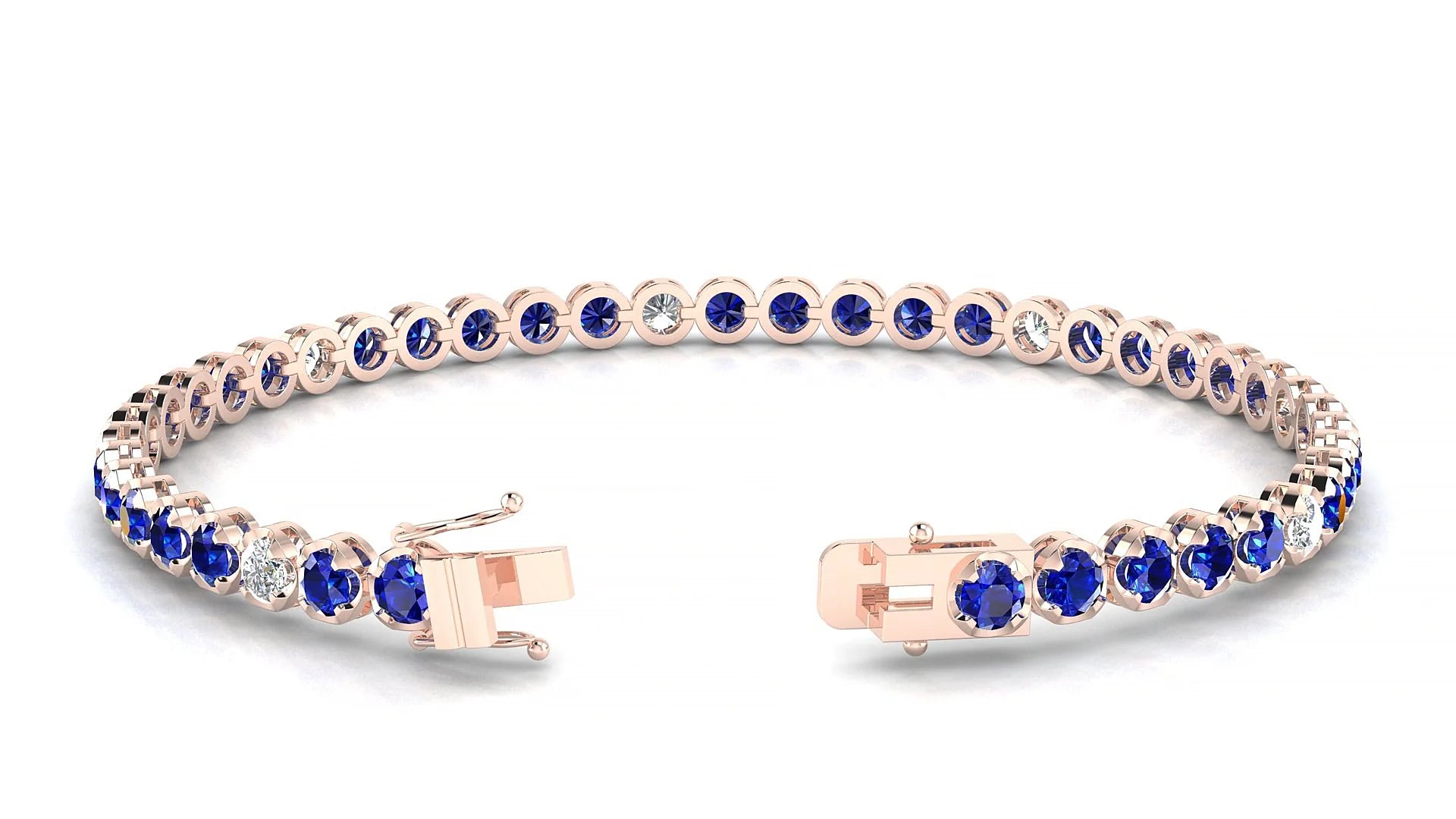 Bengal 5-1 | 18k Rose Gold 3 mm Round Natural Sapphire & Diamond Tennis Bracelet