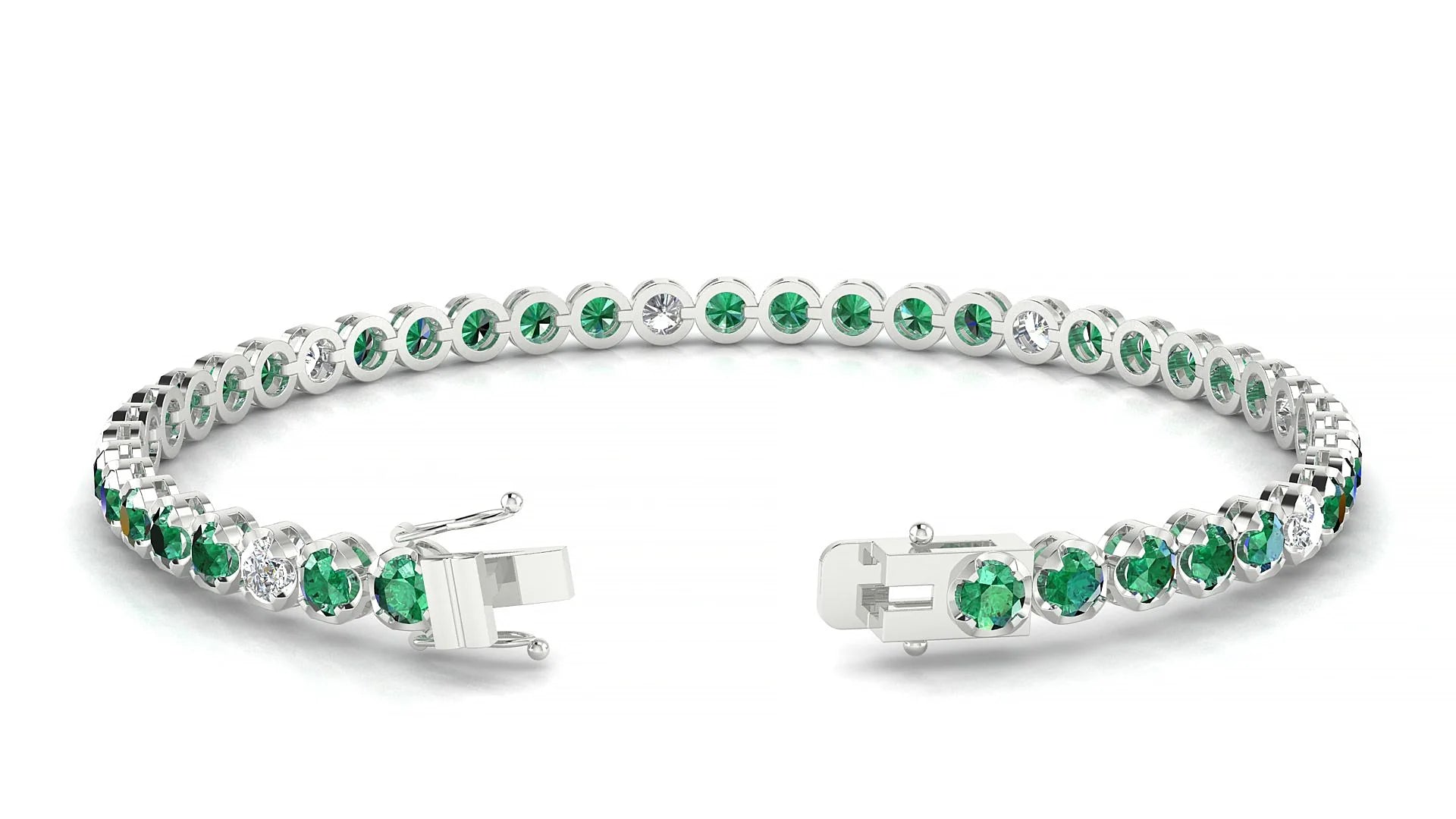 Bengal 5-1 | 18k White Gold 3 mm Round Natural Emerald & Diamond Tennis Bracelet
