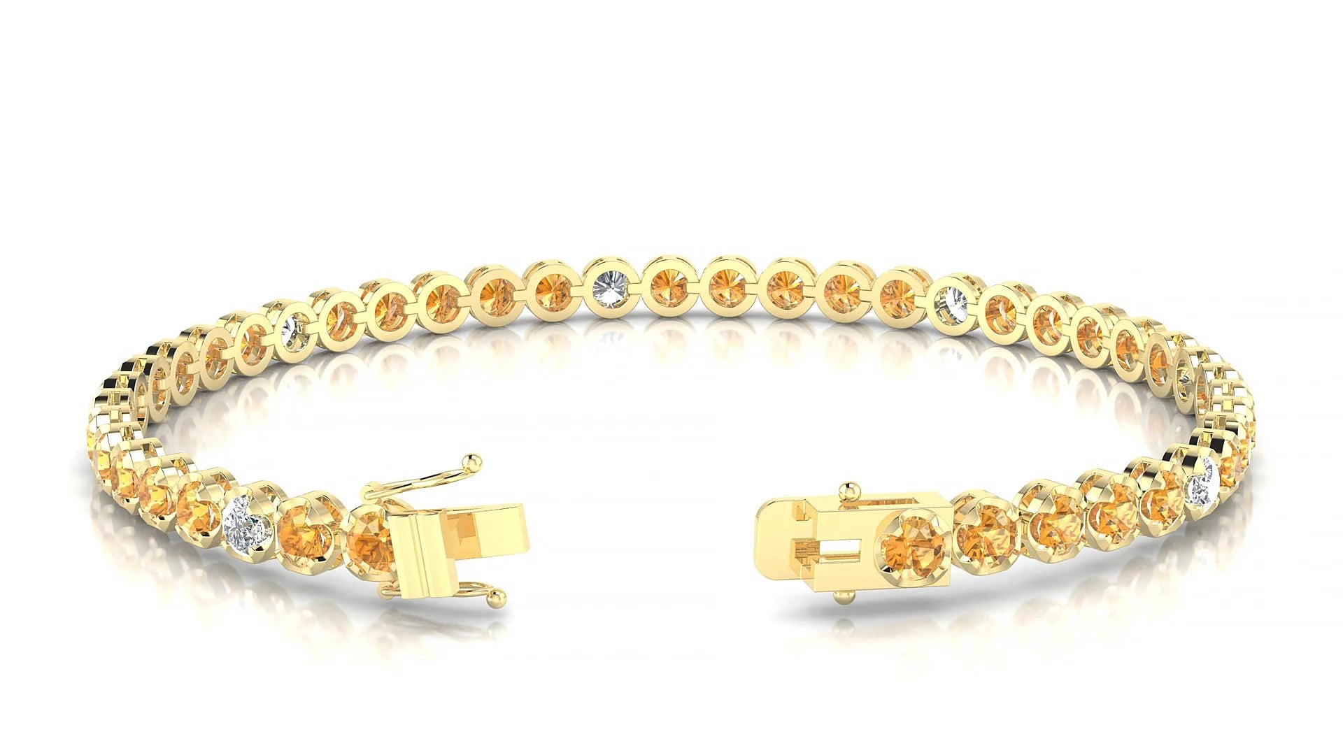 Bengal 5-1 | 18k Yellow Gold 3 mm Round Natural Citrine & Diamond Tennis Bracelet
