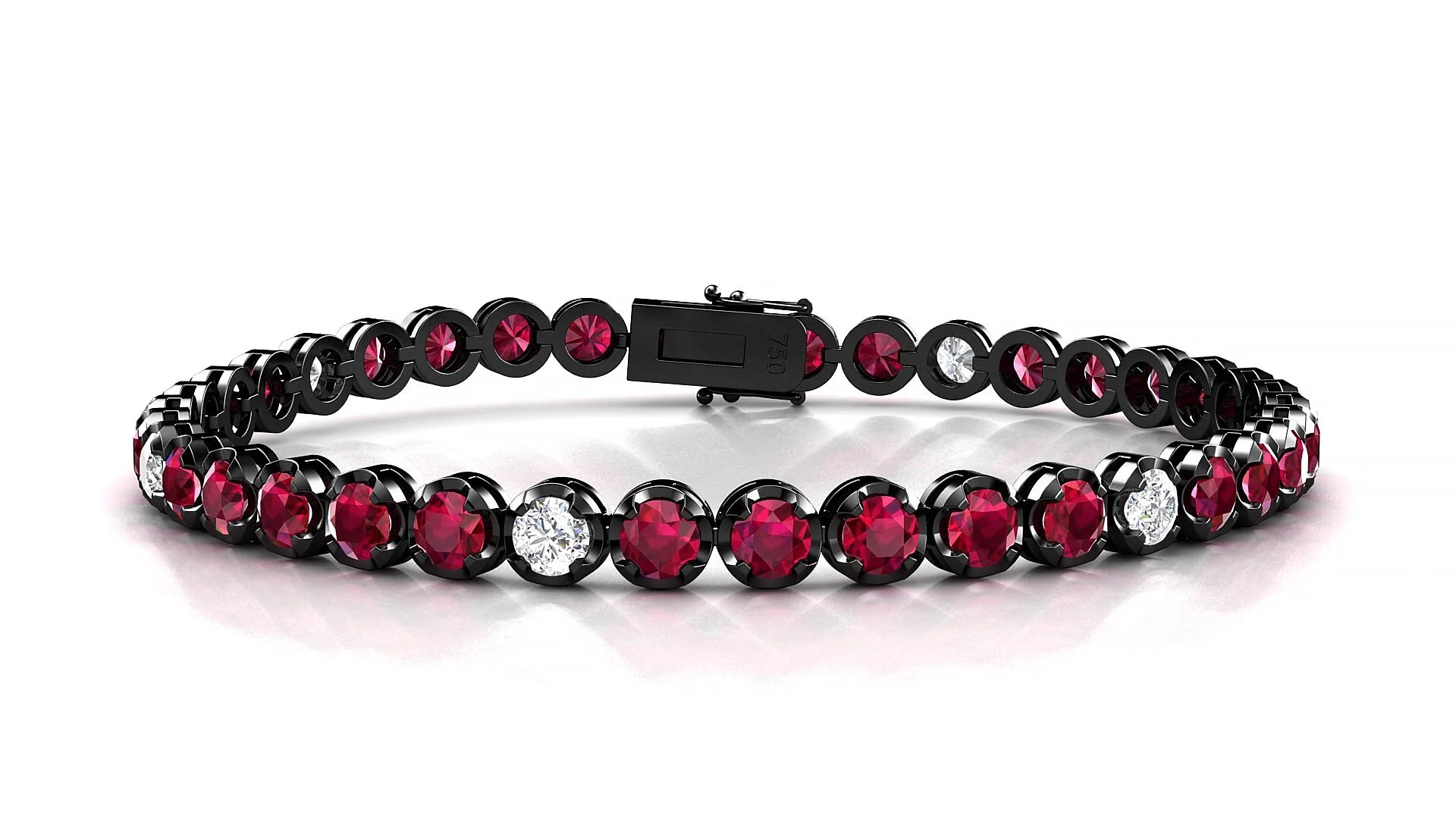 Bengal 5-1 | 18k Black Gold 3.4 mm Round Natural Ruby & Diamond Tennis Bracelet