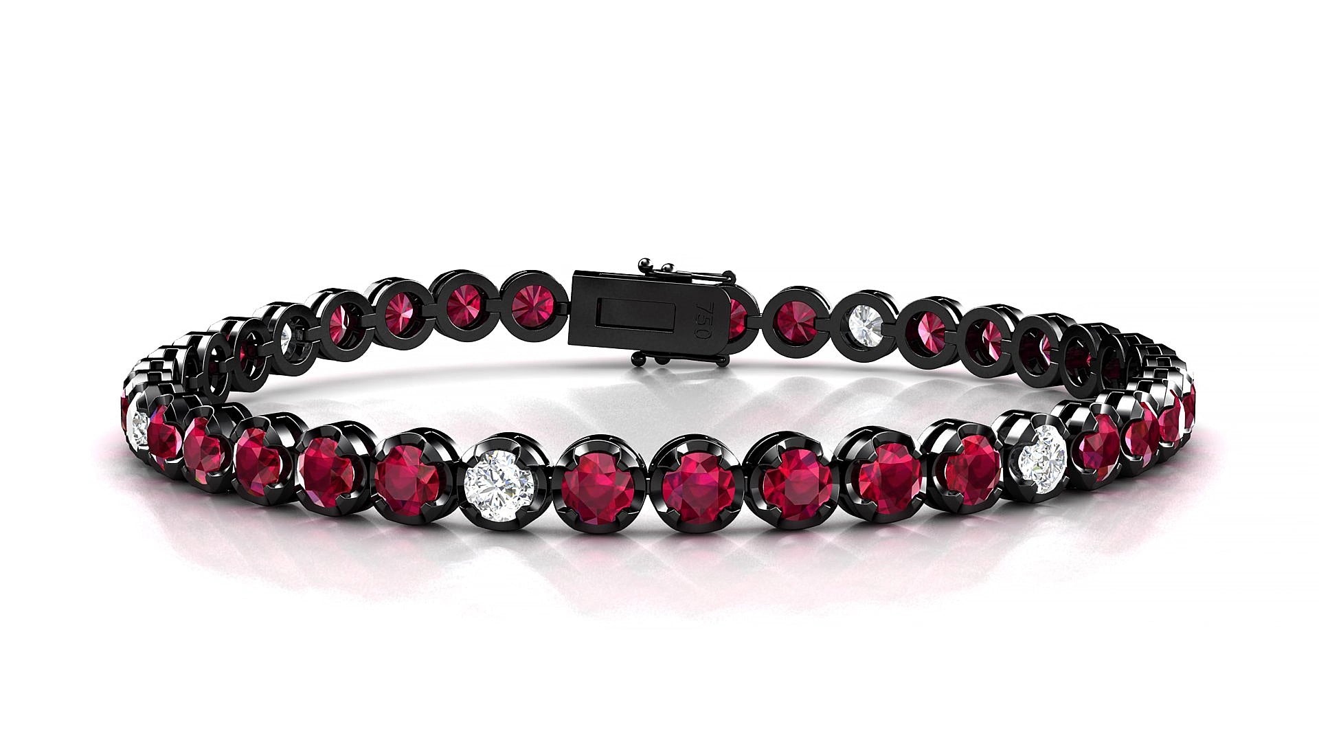 Bengal 5-1 | 18k Black Gold 3.4 mm Round Natural Ruby & Diamond 15 cm Tennis Bracelet