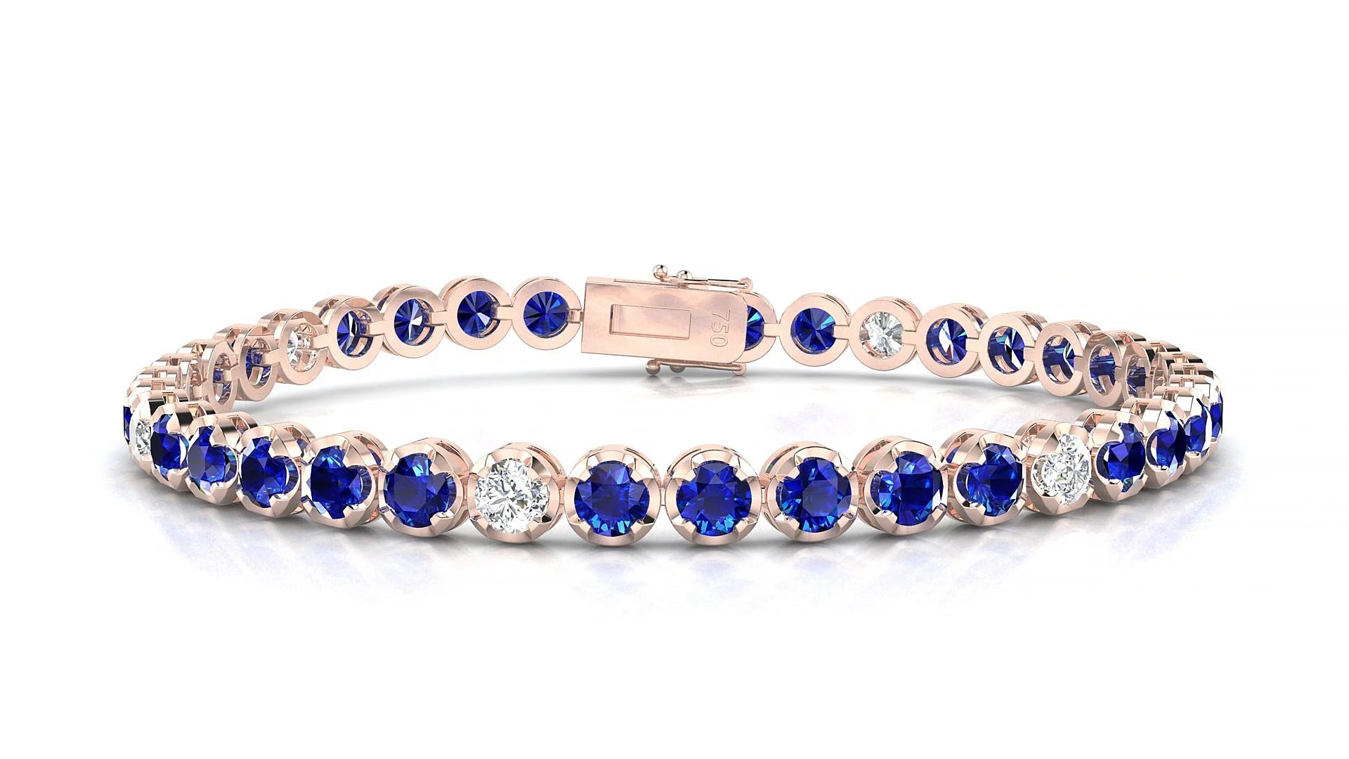 Bengal 5-1 | 18k Rose Gold 3.4 mm Round Natural Sapphire & Diamond Tennis Bracelet