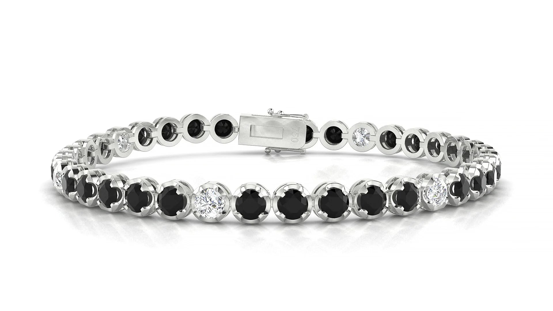 Bengal 5-1 | 18k White Gold 3.4 mm Round Natural Black Diamond & Diamond Tennis Bracelet