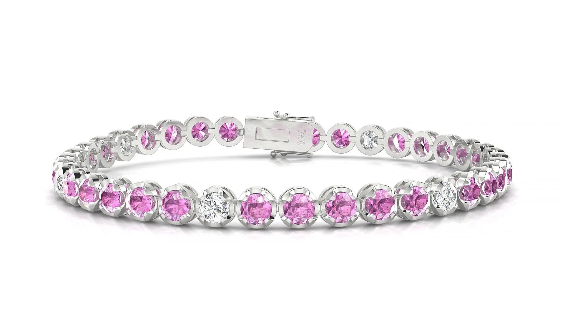 Bengal 5-1 | 18k White Gold 3.4 mm Round Natural Pink Sapphire & Diamond Tennis Bracelet