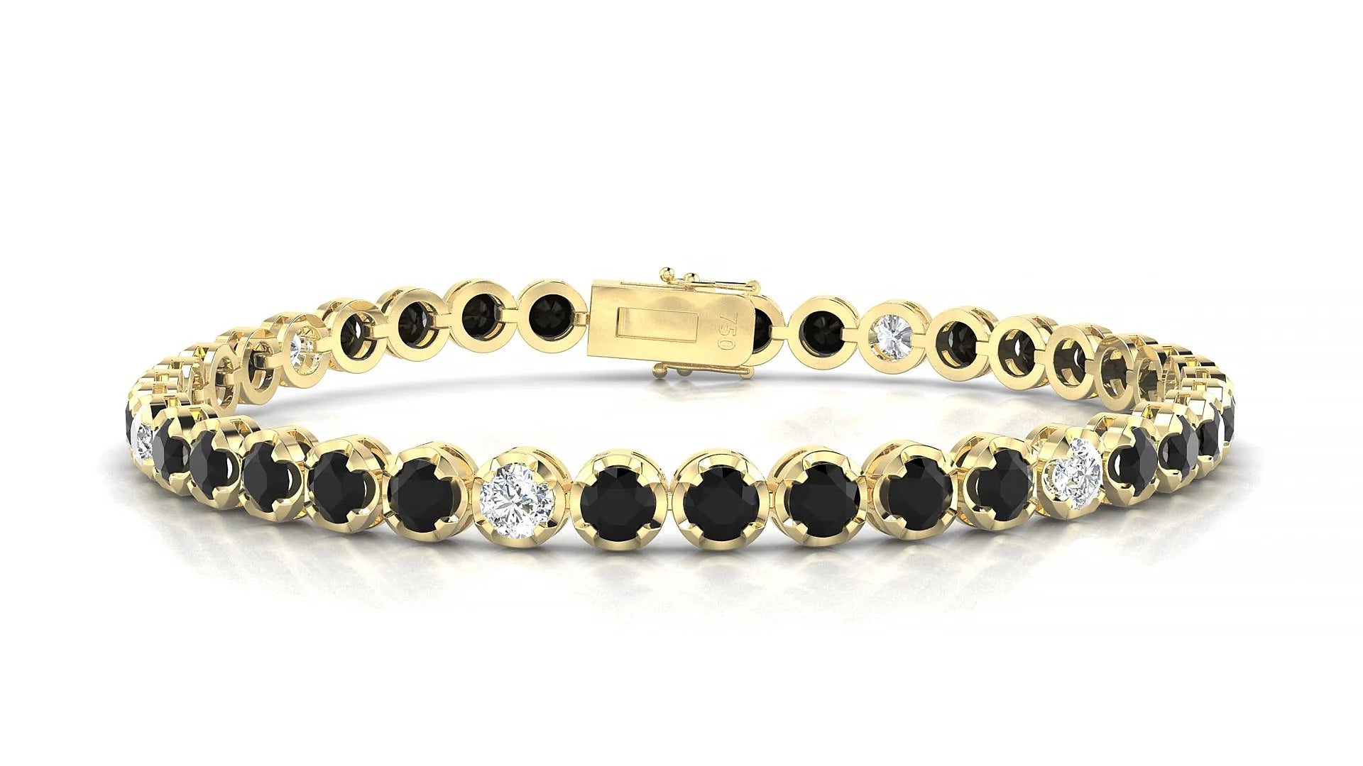 Bengal 5-1 | 18k Yellow Gold 3.4 mm Round Natural Black Diamond & Diamond Tennis Bracelet