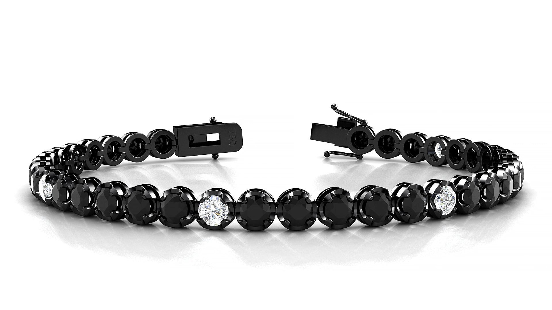 Bengal 5-1 | 18k Black Gold 3.4 mm Round Natural Black Diamond & Diamond 15 cm Tennis Bracelet