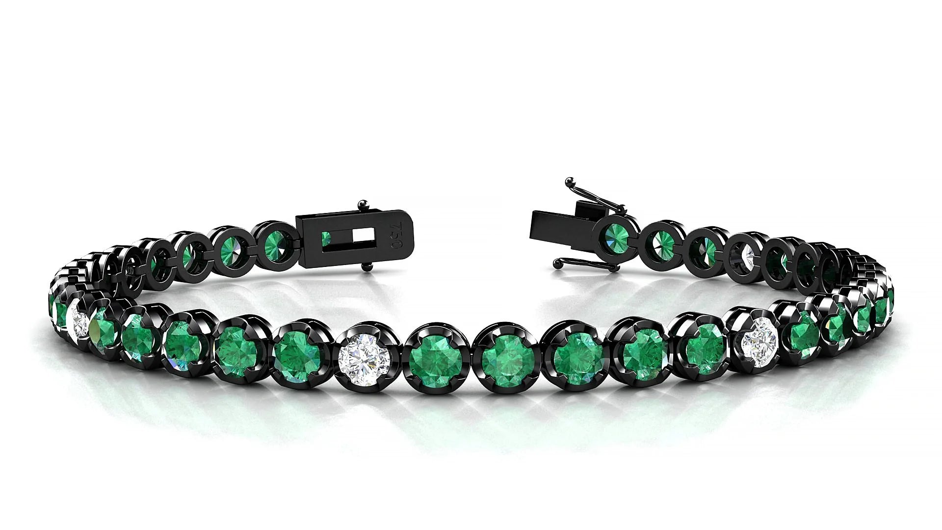 Bengal 5-1 | 18k Black Gold 3.4 mm Round Natural Emerald & Diamond Tennis Bracelet