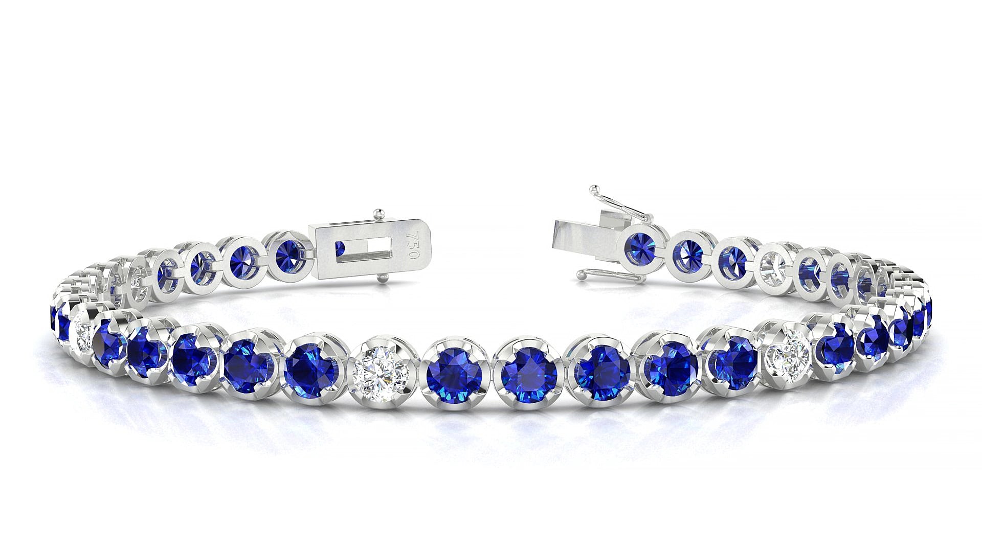Bengal 5-1 | 18k White Gold 3.4 mm Round Natural Sapphire & Diamond 18 cm Tennis Bracelet