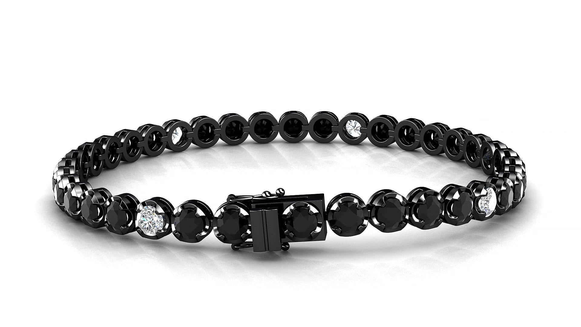 Bengal 5-1 | 18k Black Gold 3.4 mm Round Natural Black Diamond & Diamond 19 cm Tennis Bracelet