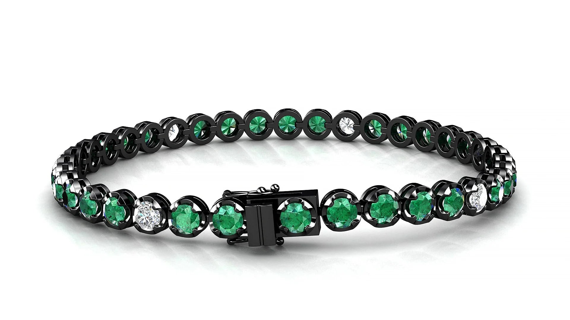 Bengal 5-1 | 18k Black Gold 3.4 mm Round Natural Emerald & Diamond Tennis Bracelet