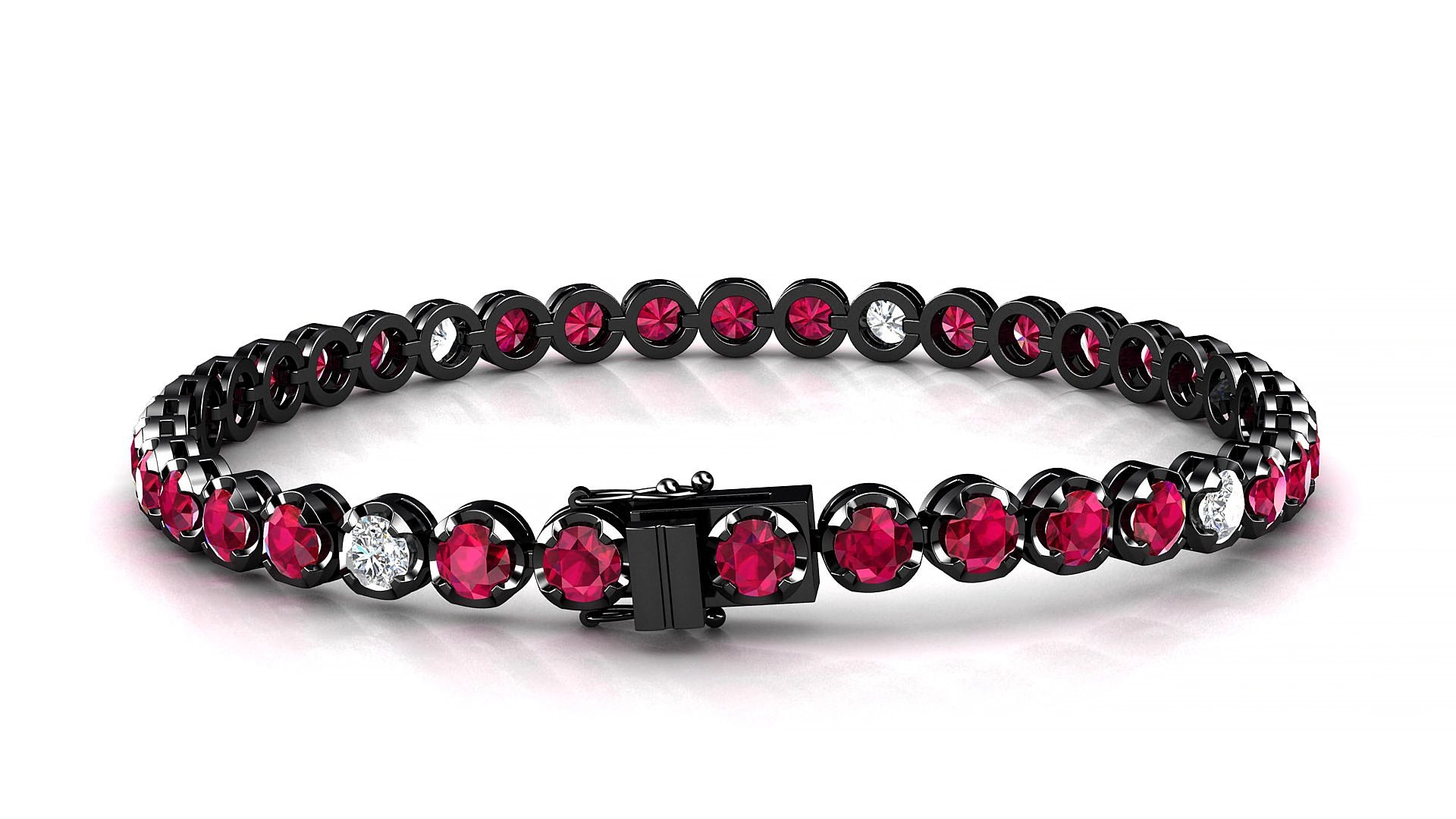 Bengal 5-1 | 18k Black Gold 3.4 mm Round Natural Ruby & Diamond 15 cm Tennis Bracelet