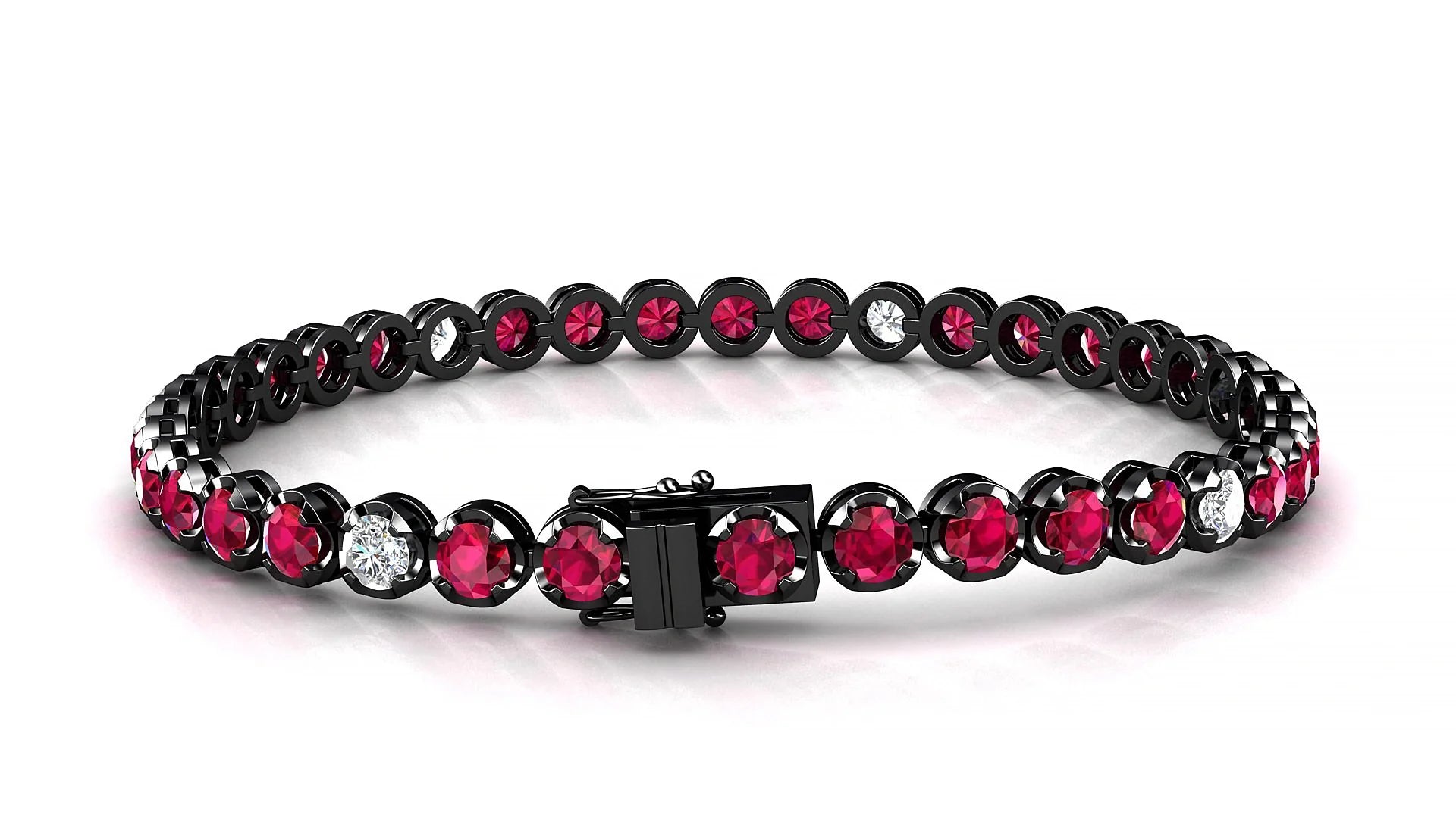 Bengal 5-1 | 18k Black Gold 3.4 mm Round Natural Ruby & Diamond Tennis Bracelet