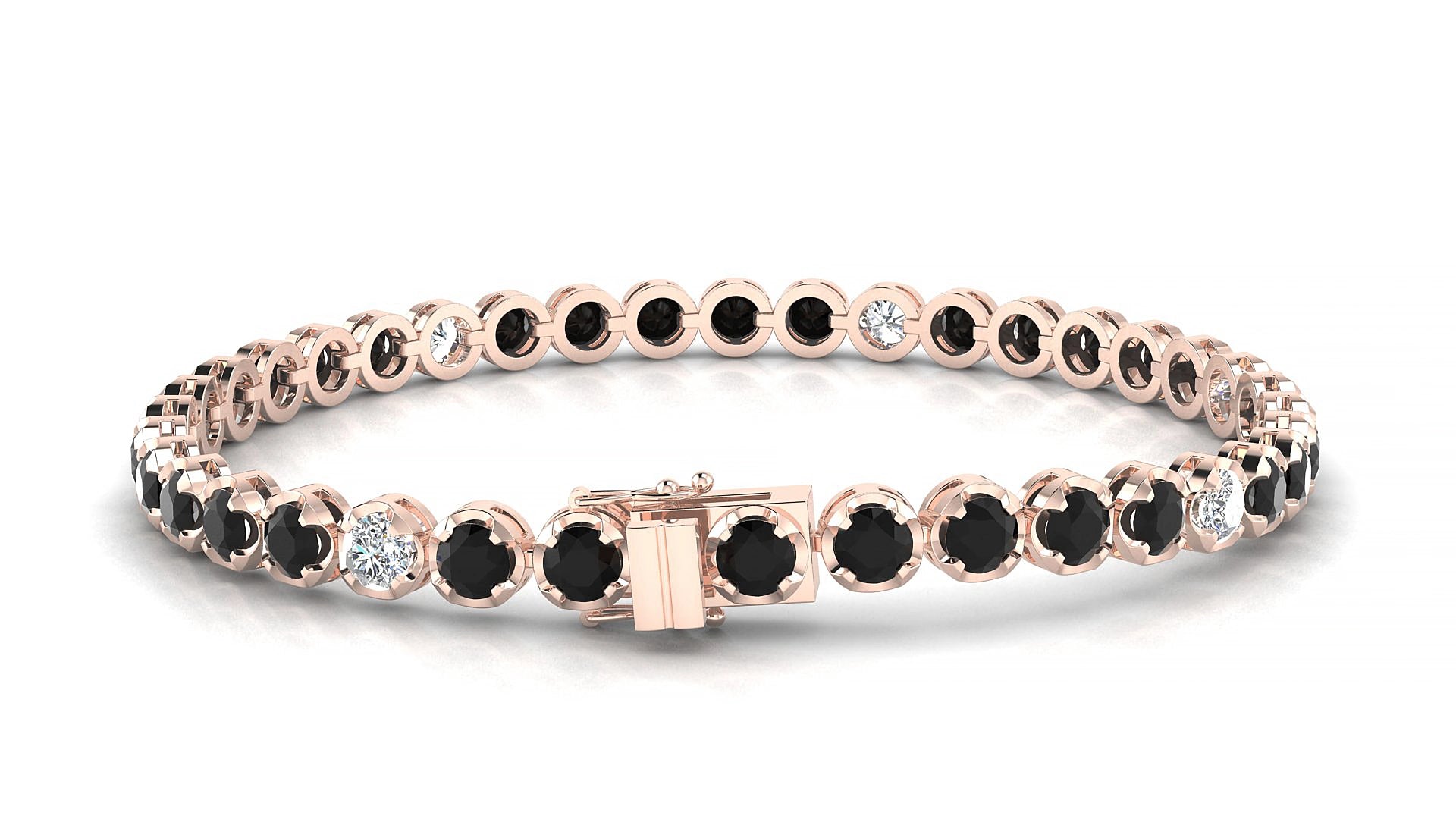 Bengal 5-1 | 18k Rose Gold 3.4 mm Round Natural Black Diamond & Diamond 15 cm Tennis Bracelet