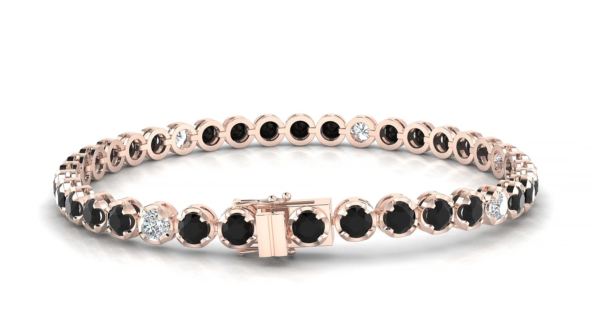 Bengal 5-1 | 18k Rose Gold 3.4 mm Round Natural Black Diamond & Diamond Tennis Bracelet